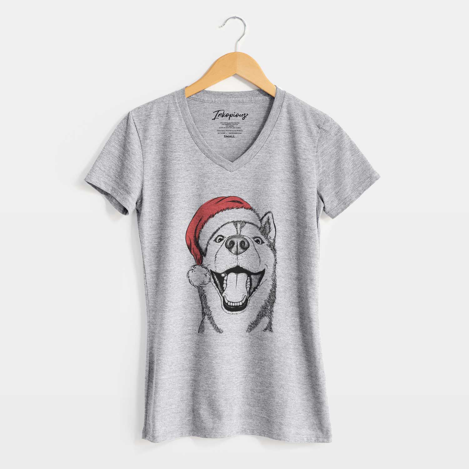 Santa Little Country the Siberian Husky - Women's V-neck Shirt