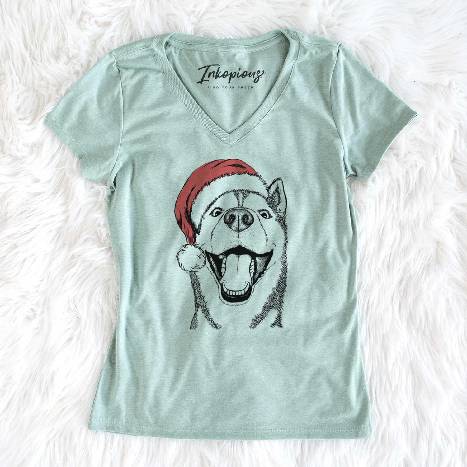 Santa Little Country the Siberian Husky - Women's V-neck Shirt