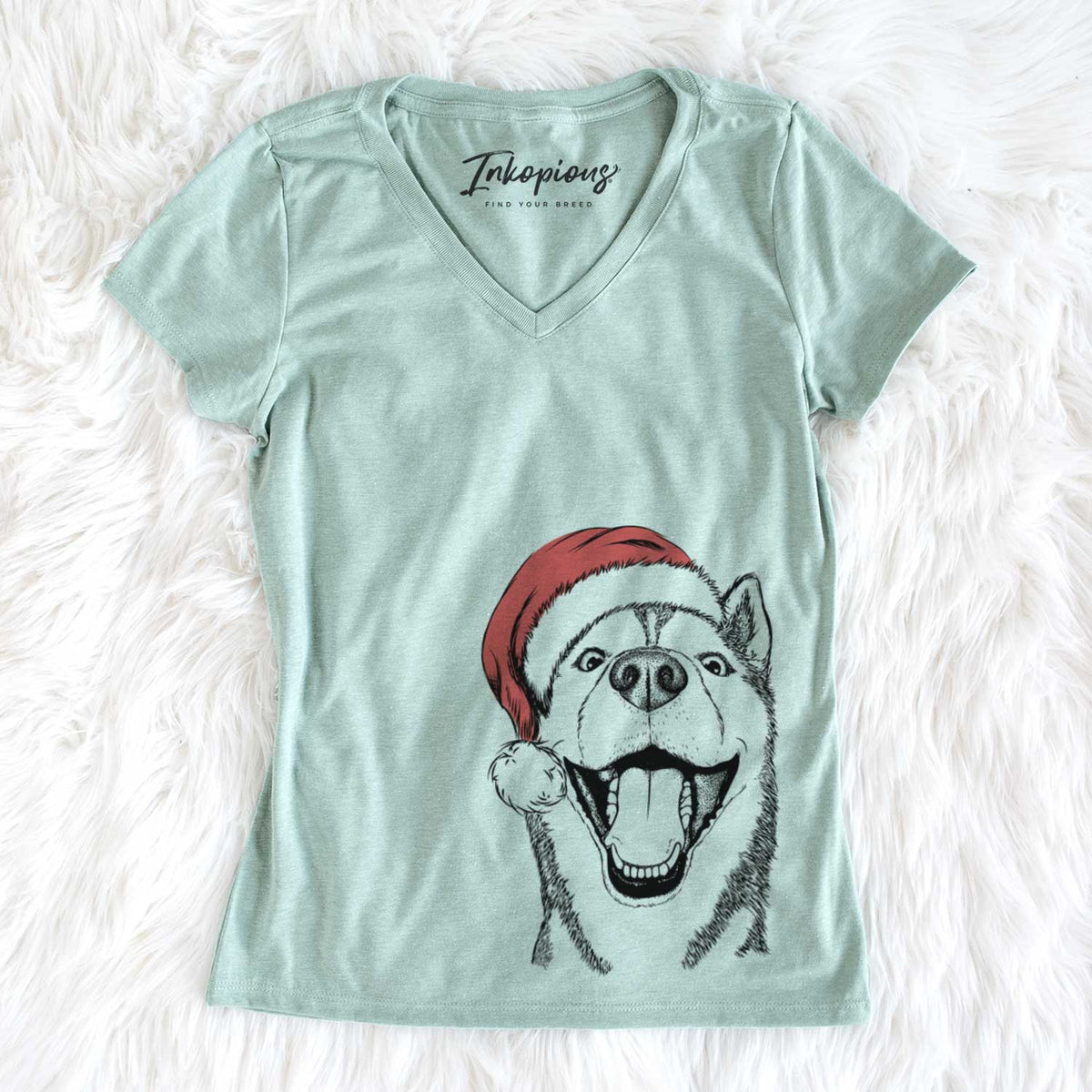 Santa Little Country the Siberian Husky - Women&#39;s V-neck Shirt