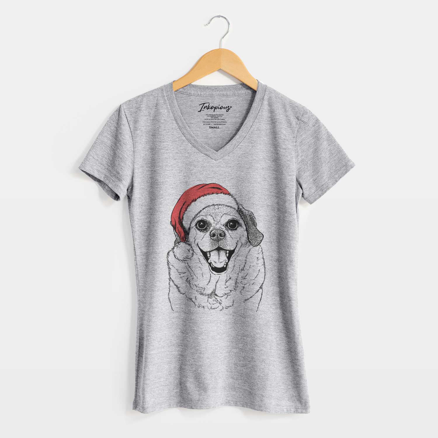 Santa Little Man the Puggle - Women's V-neck Shirt