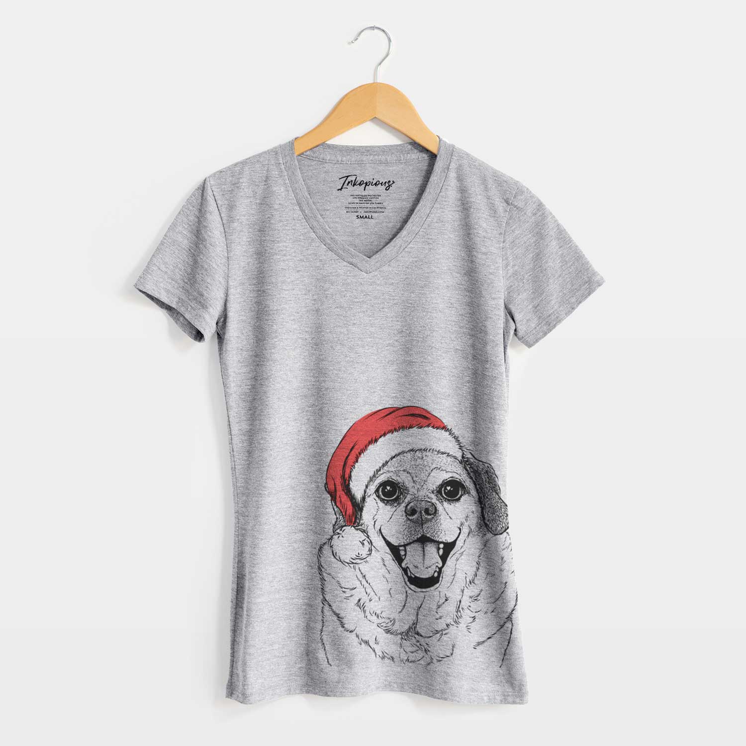 Santa Little Man the Puggle - Women's V-neck Shirt