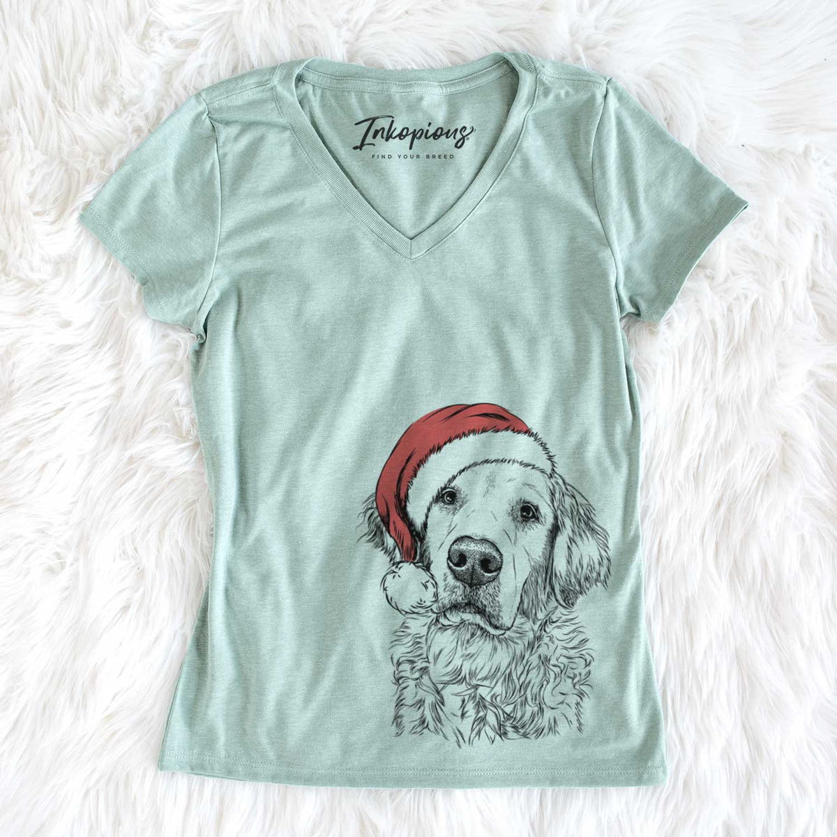 Santa Loganator the Golden Retriever - Women&#39;s V-neck Shirt