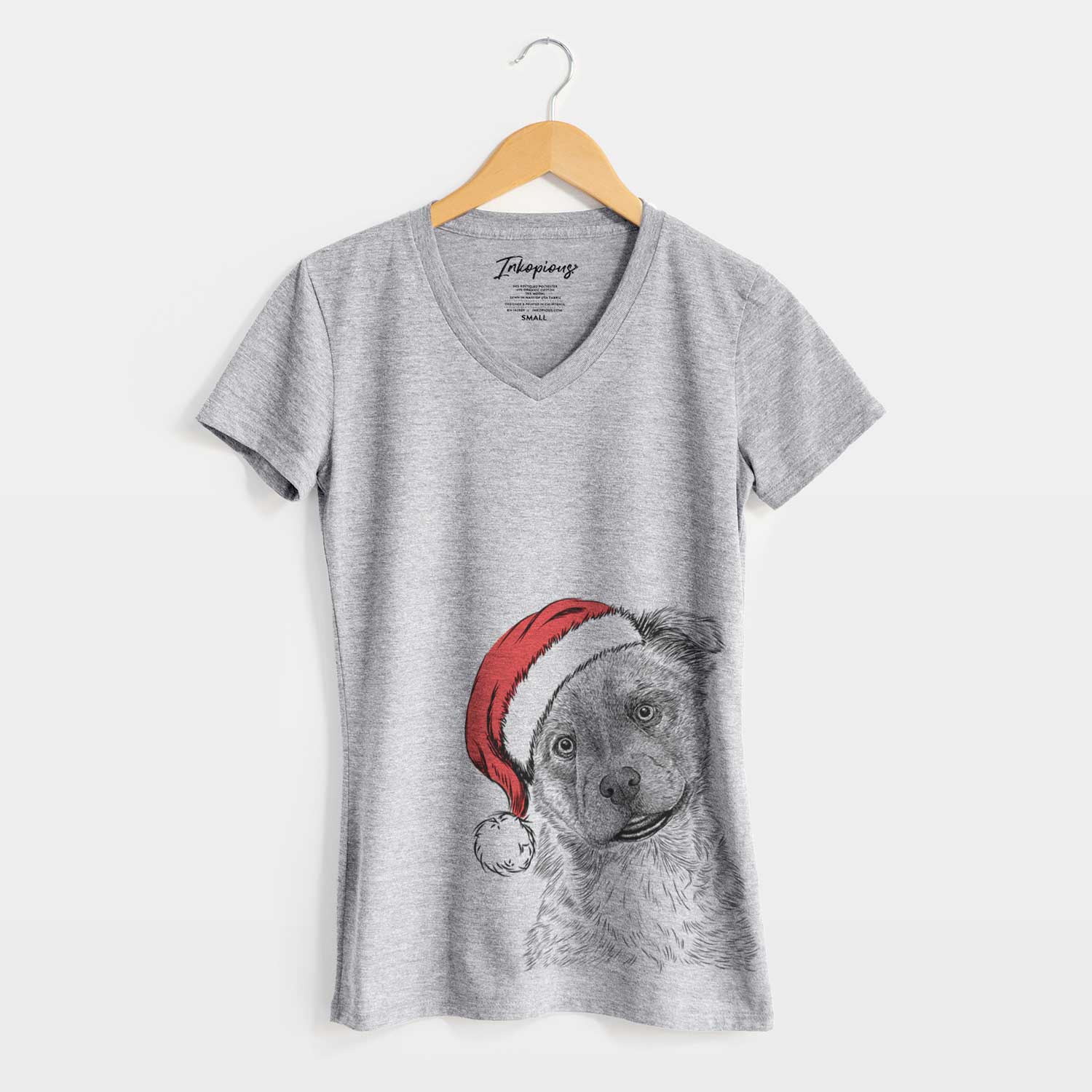 Santa Loki Bear the Australian Cattle Dog Mix - Women's V-neck Shirt