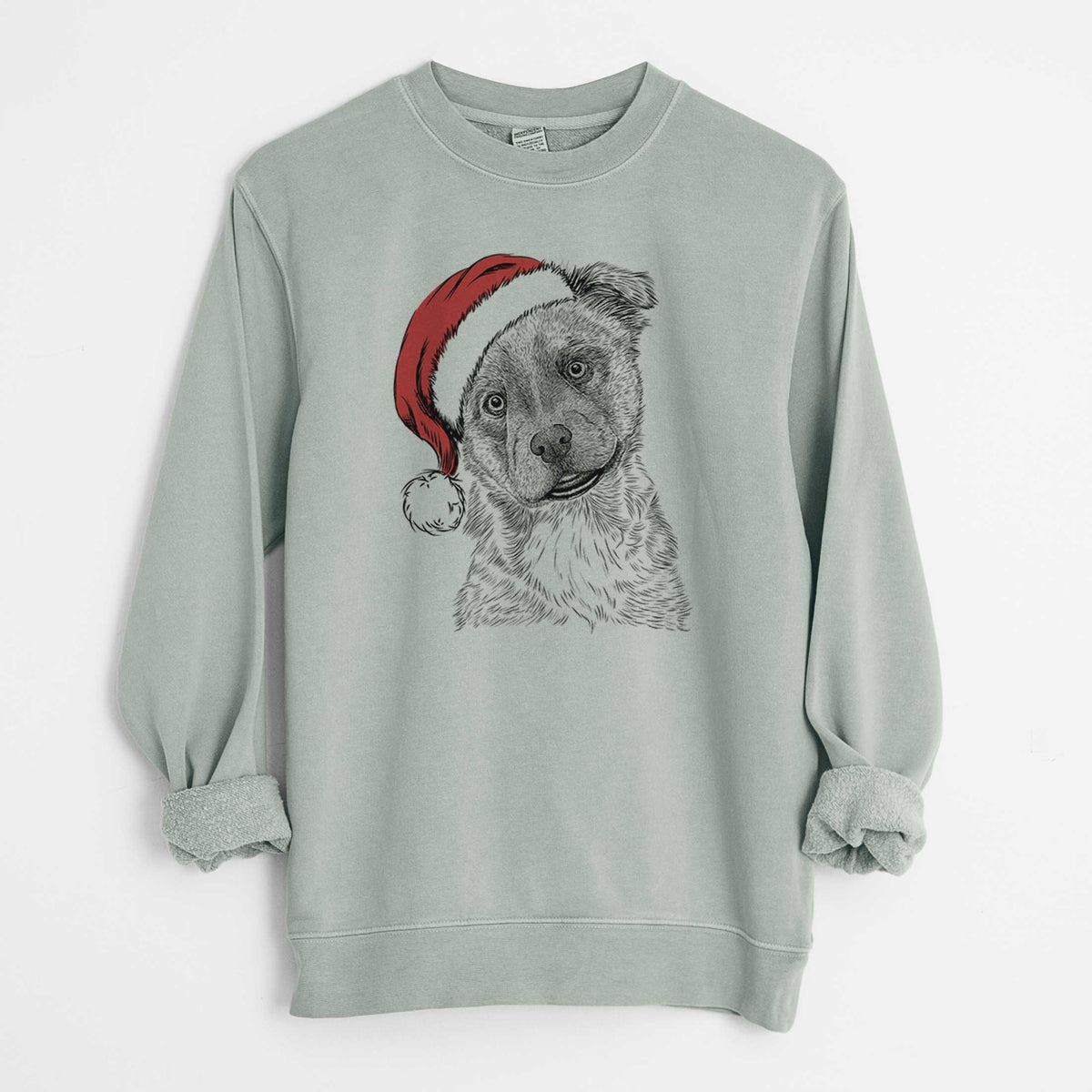 Santa Loki Bear the Australian Cattle Dog Mix - Unisex Pigment Dyed Crew Sweatshirt