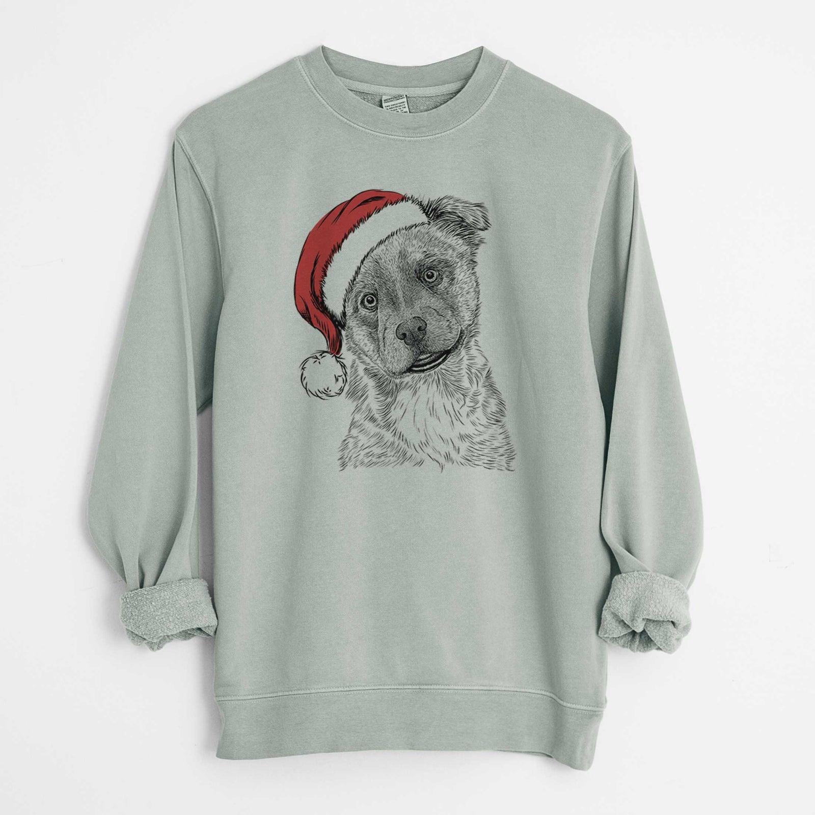 Santa Loki Bear the Australian Cattle Dog Mix - Unisex Pigment Dyed Crew Sweatshirt