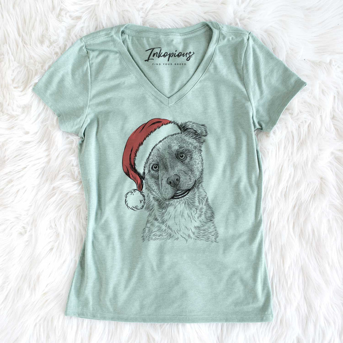 Santa Loki Bear the Australian Cattle Dog Mix - Women's V-neck Shirt