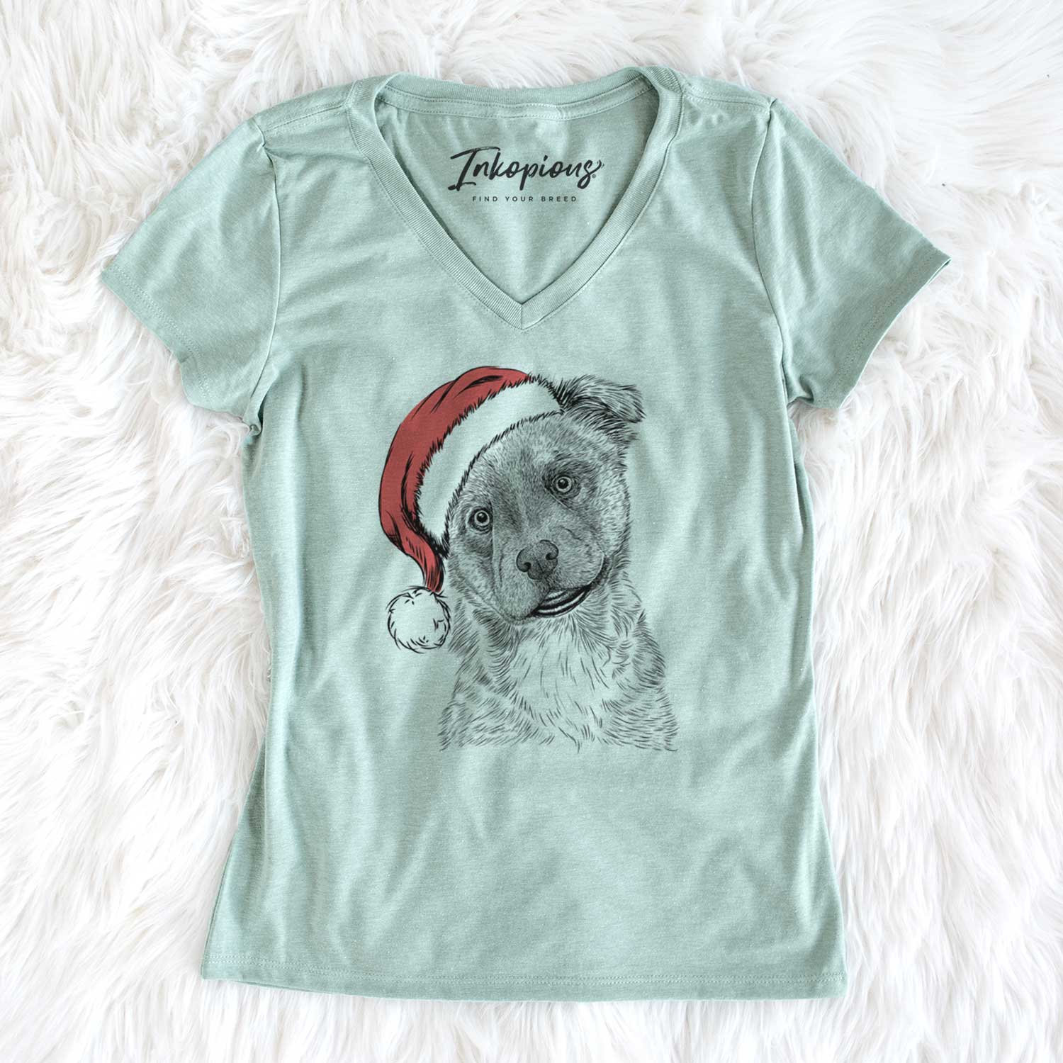 Santa Loki Bear the Australian Cattle Dog Mix - Women's V-neck Shirt