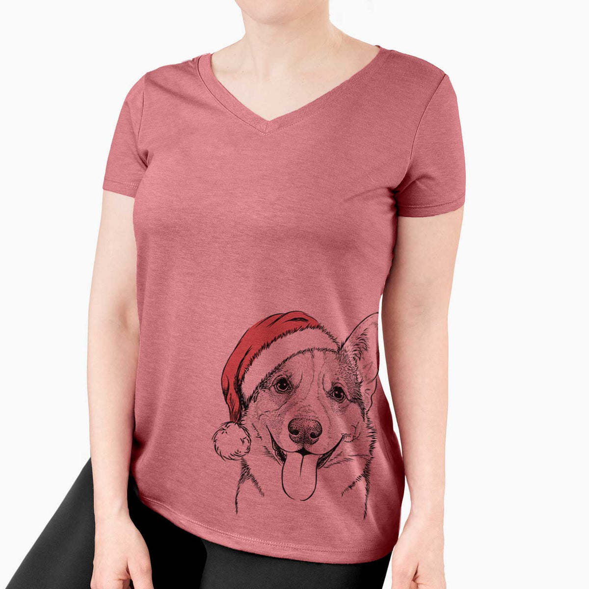 Santa Loki the Corgi - Women's V-neck Shirt