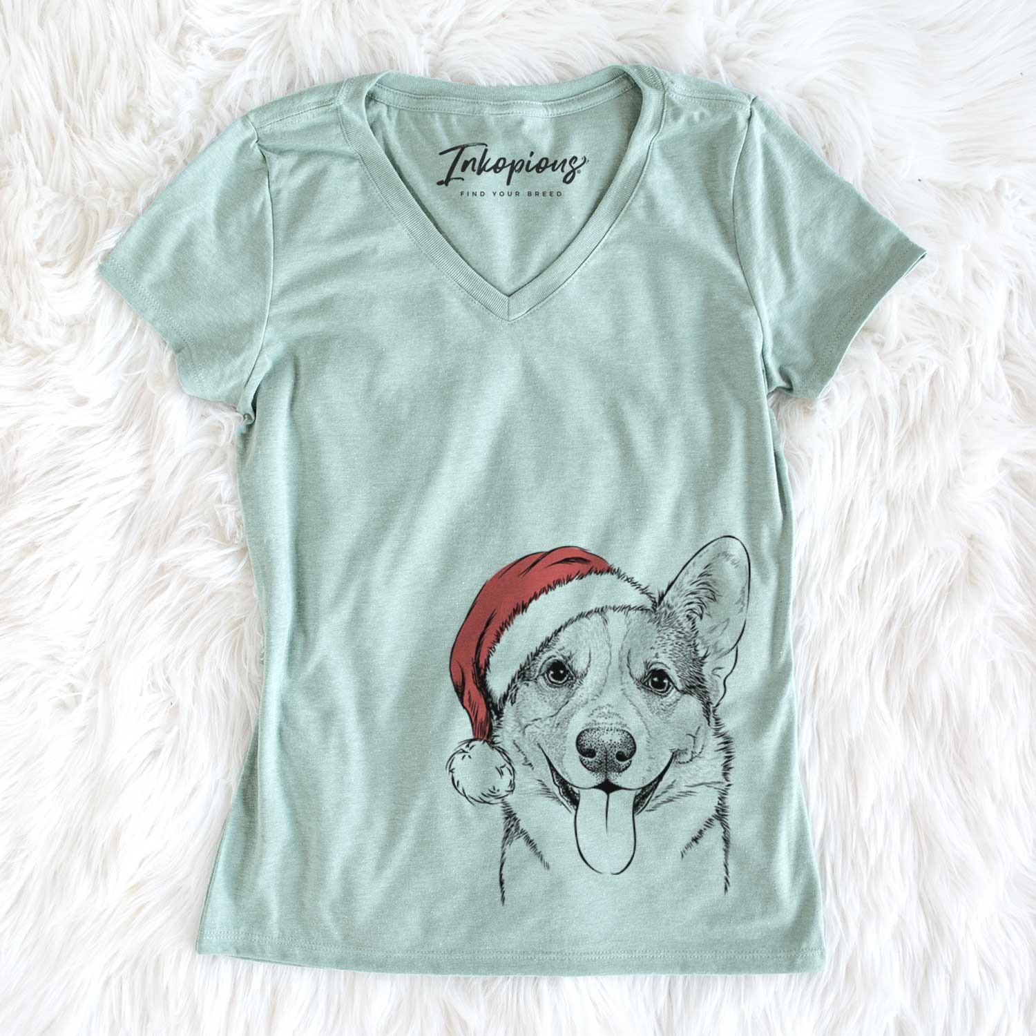 Santa Loki the Corgi - Women's V-neck Shirt