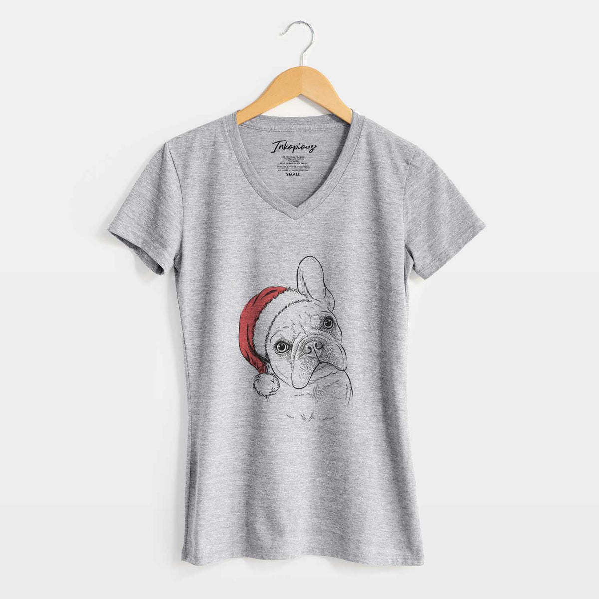 Santa Loki the French Bulldog - Women's V-neck Shirt