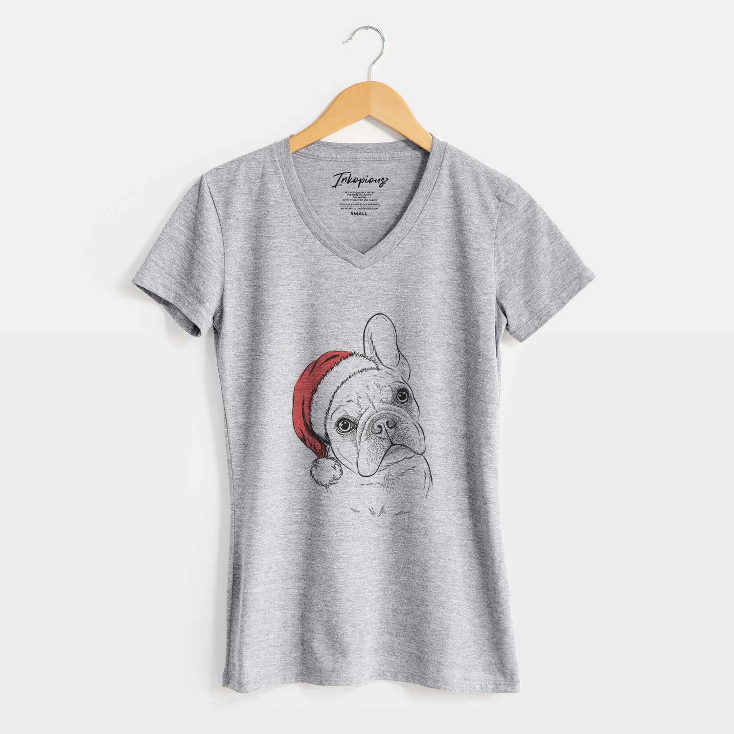 Santa Loki the French Bulldog - Women's V-neck Shirt