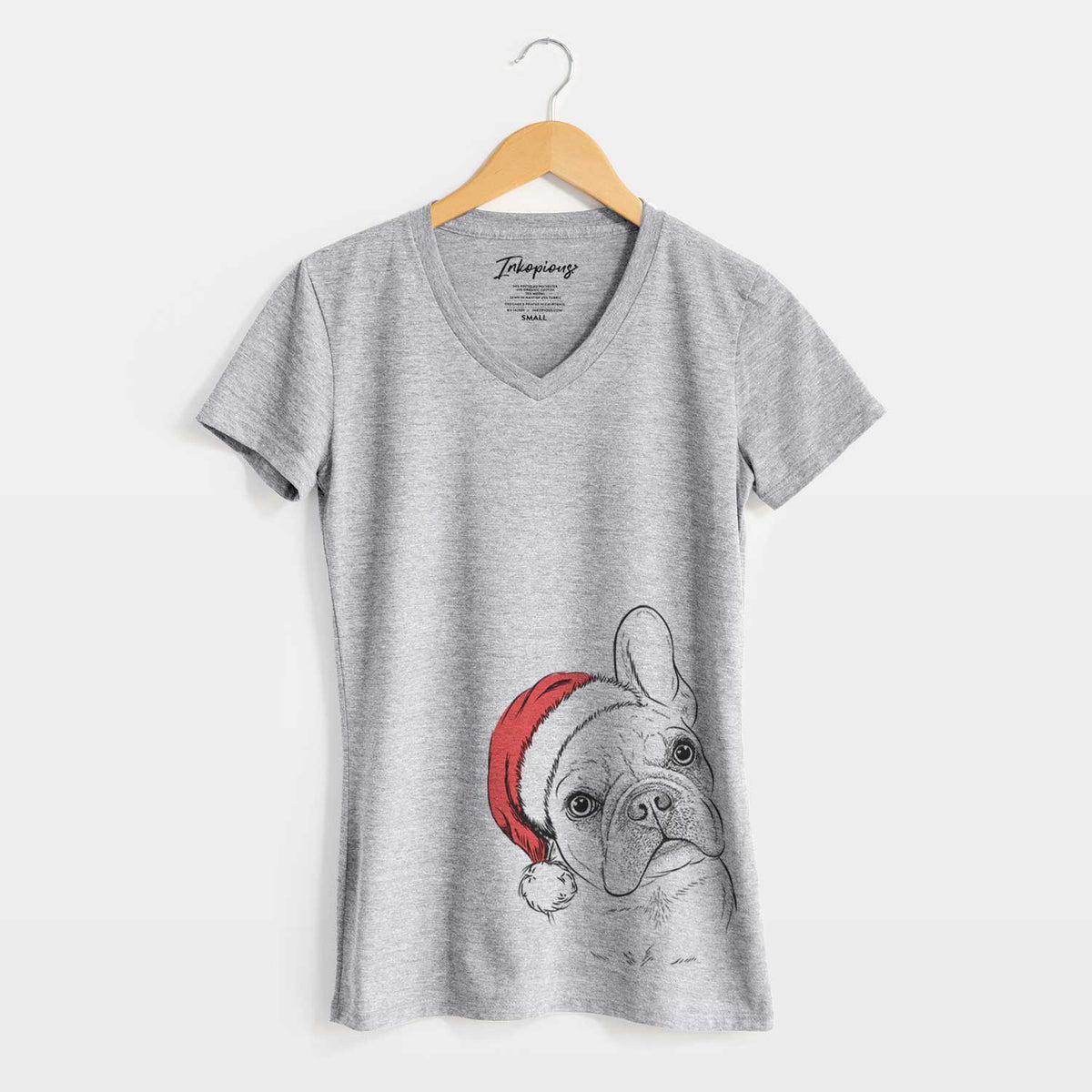 Santa Loki the French Bulldog - Women's V-neck Shirt