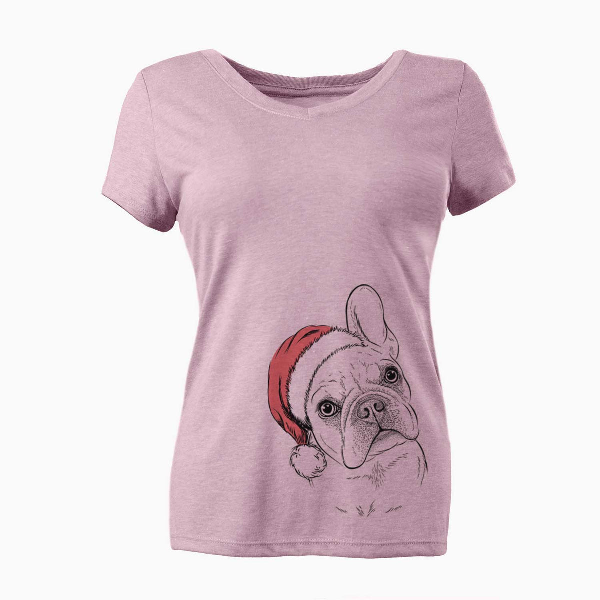 Santa Loki the French Bulldog - Women's V-neck Shirt