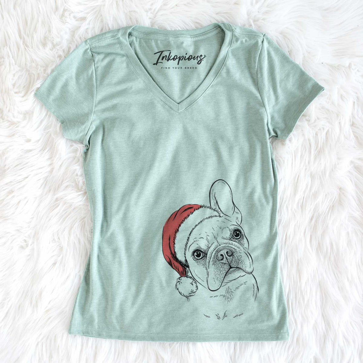 Santa Loki the French Bulldog - Women&#39;s V-neck Shirt