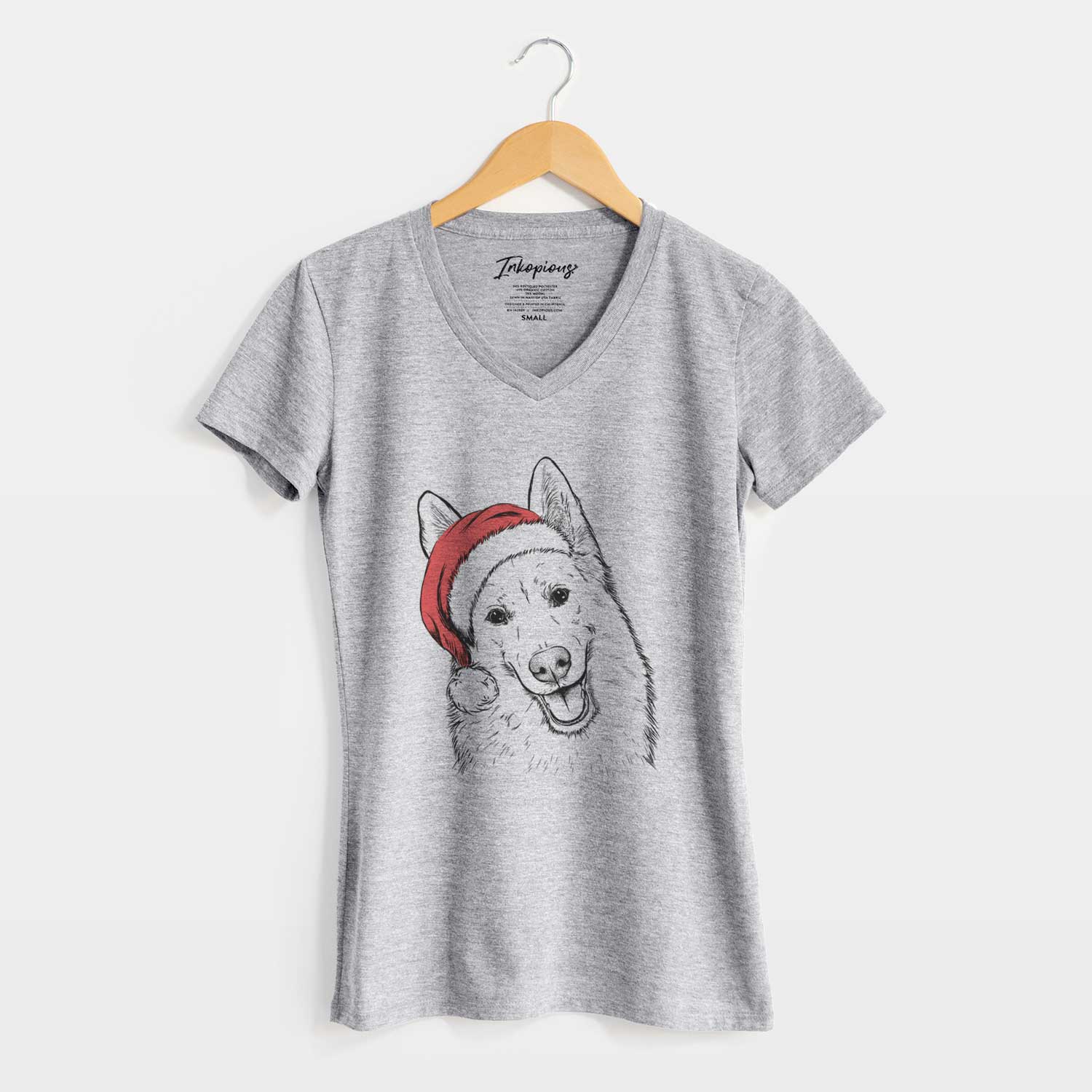 Santa Loki the Husky Shepherd Mix - Women's V-neck Shirt