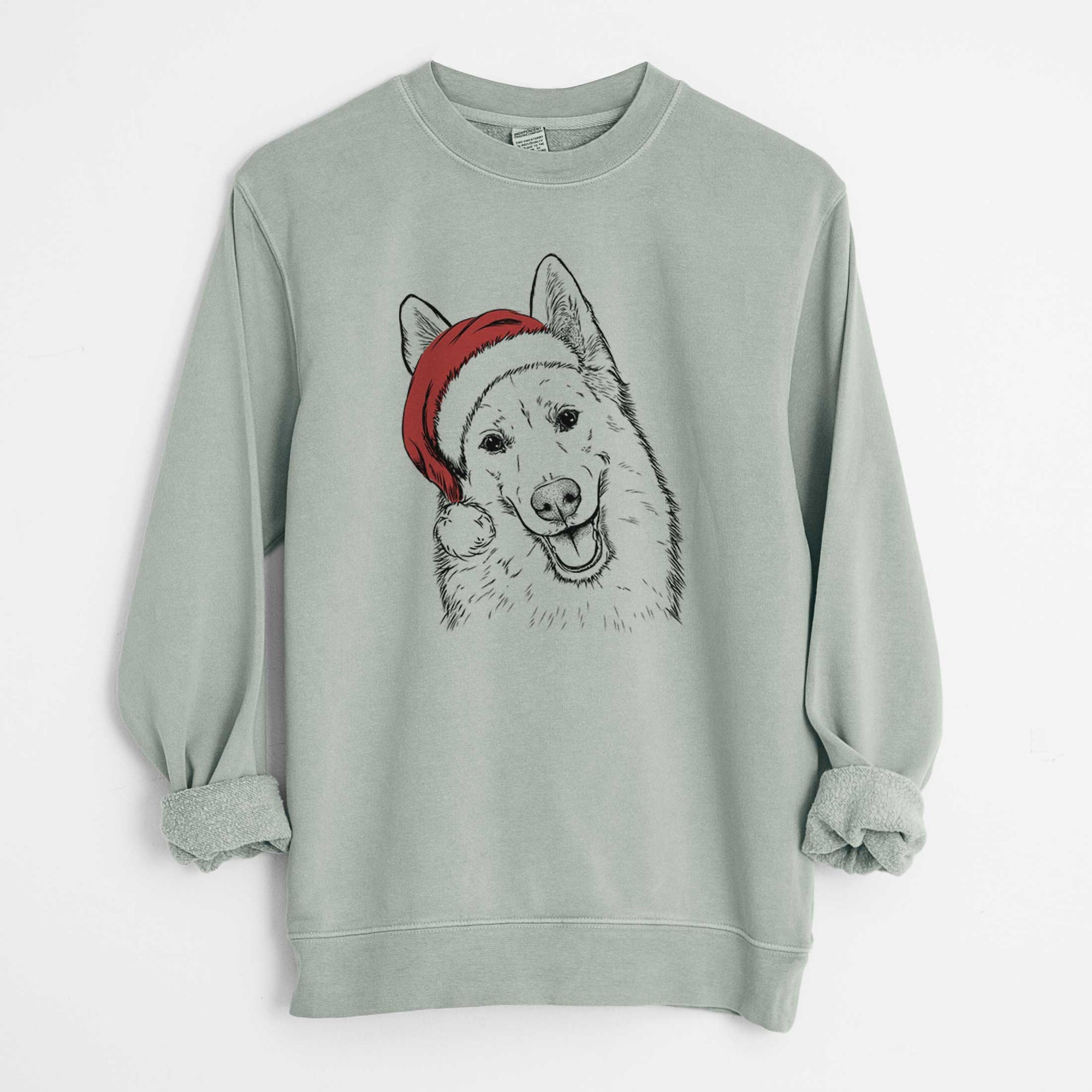 Santa Loki the Husky Shepherd Mix - Unisex Pigment Dyed Crew Sweatshirt