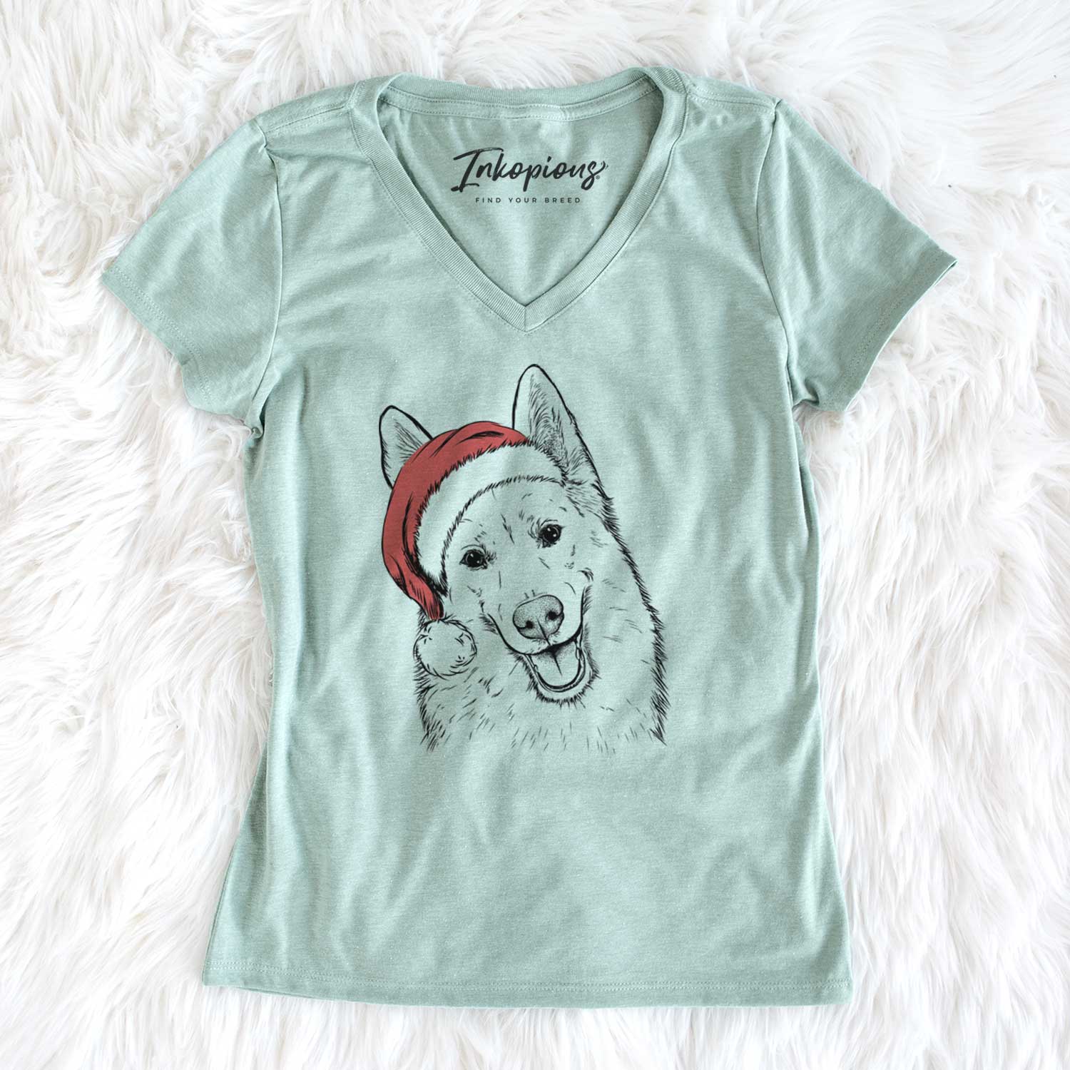 Santa Loki the Husky Shepherd Mix - Women's V-neck Shirt