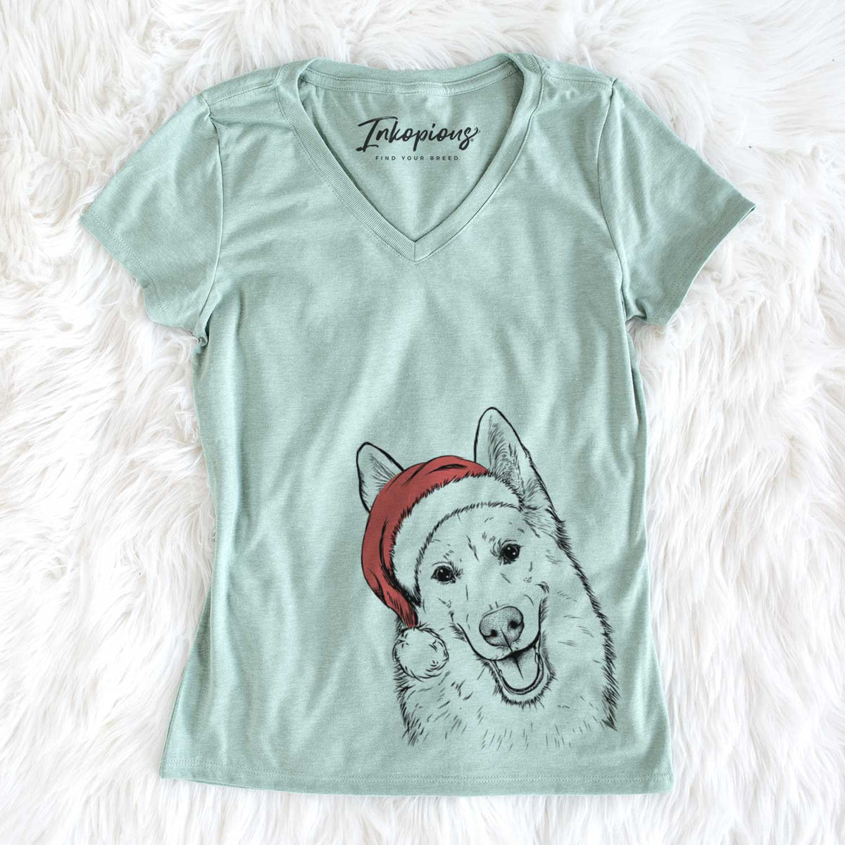 Santa Loki the Husky Shepherd Mix - Women&#39;s V-neck Shirt