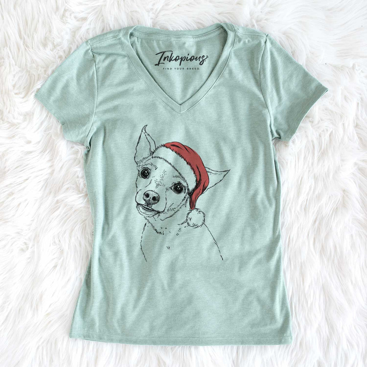 Santa Lola the Chiweenie - Women's V-neck Shirt