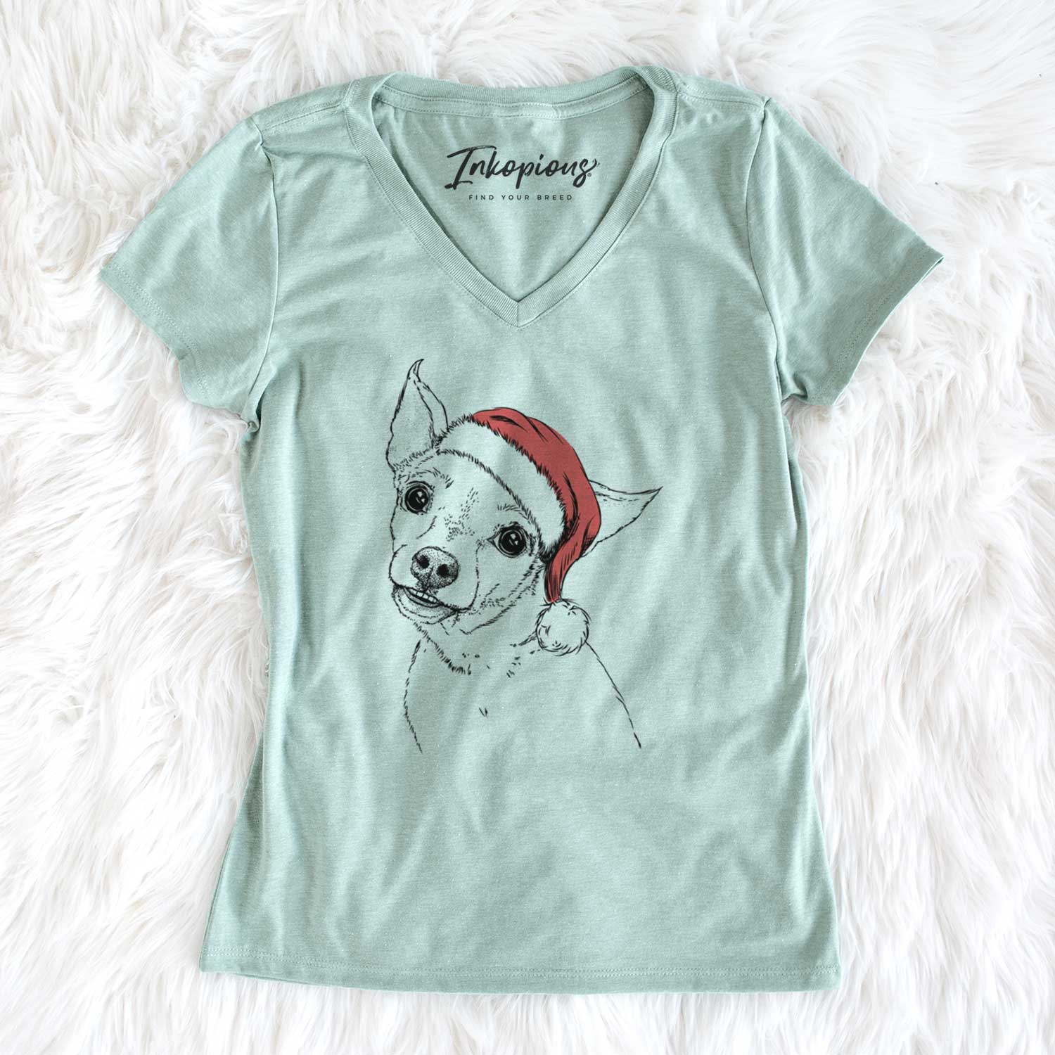 Santa Lola the Chiweenie - Women's V-neck Shirt