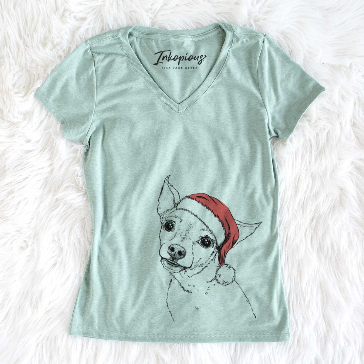 Santa Lola the Chiweenie - Women's V-neck Shirt