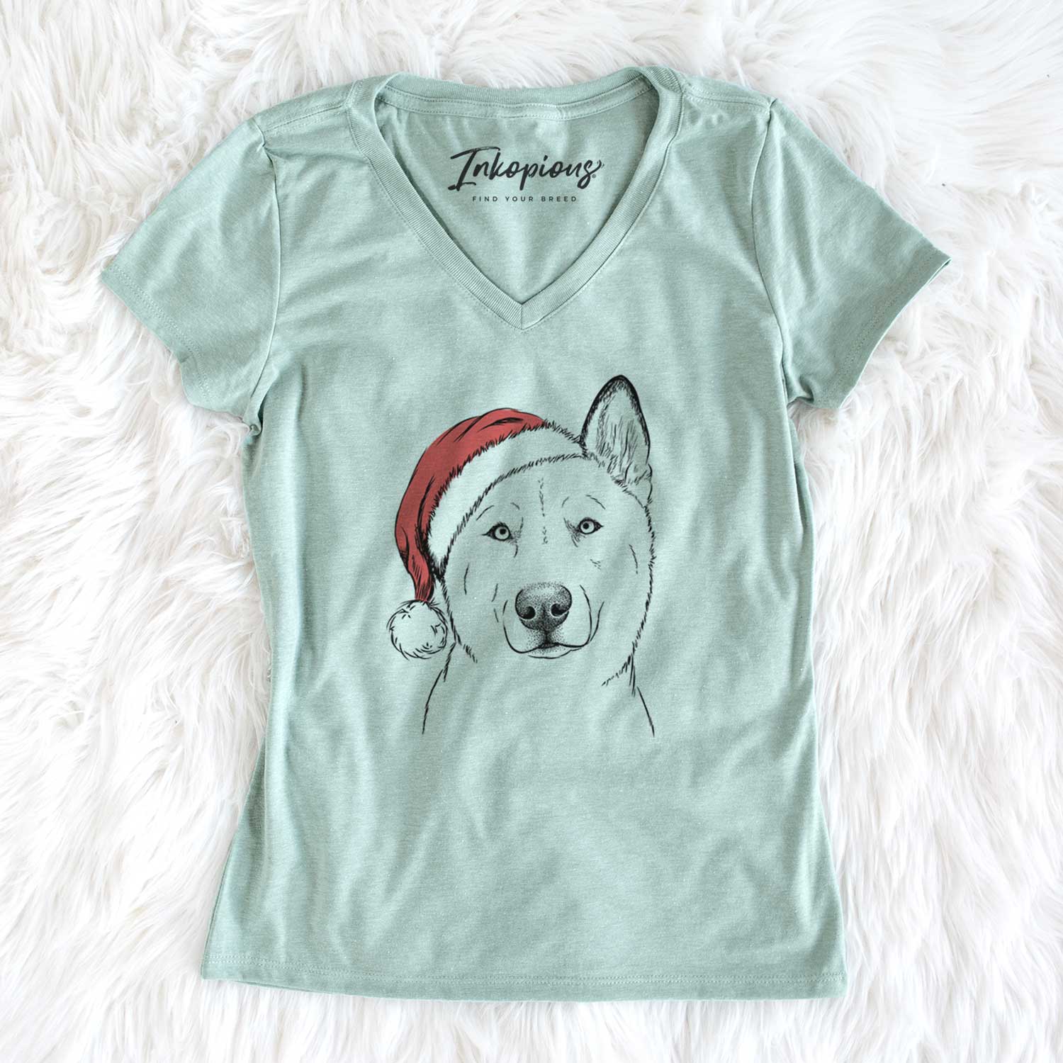 Santa London the Siberian Husky - Women's V-neck Shirt