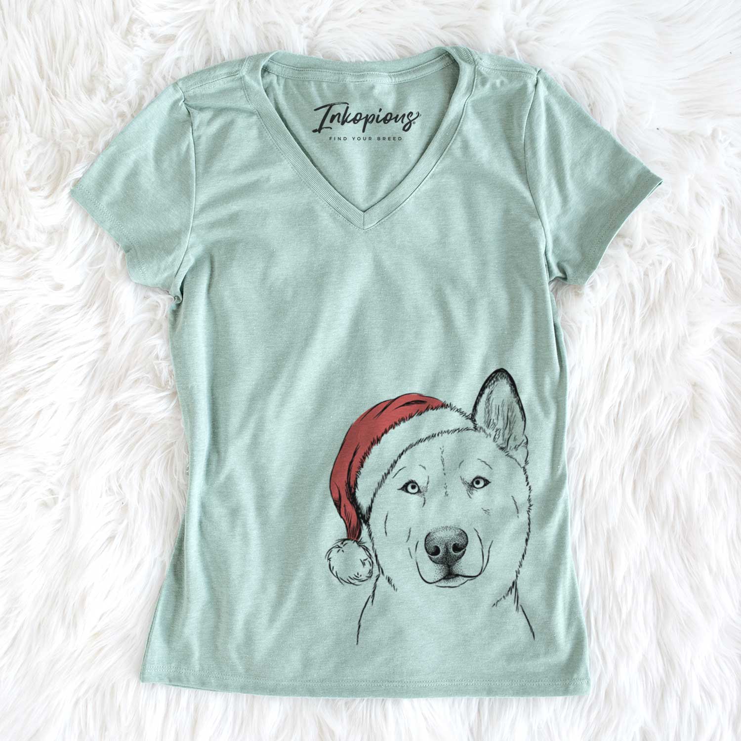 Santa London the Siberian Husky - Women's V-neck Shirt