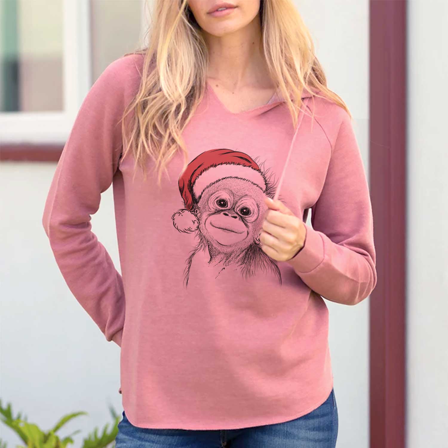 Santa Louie the Baby Orangutan - Cali Wave Hooded Sweatshirt