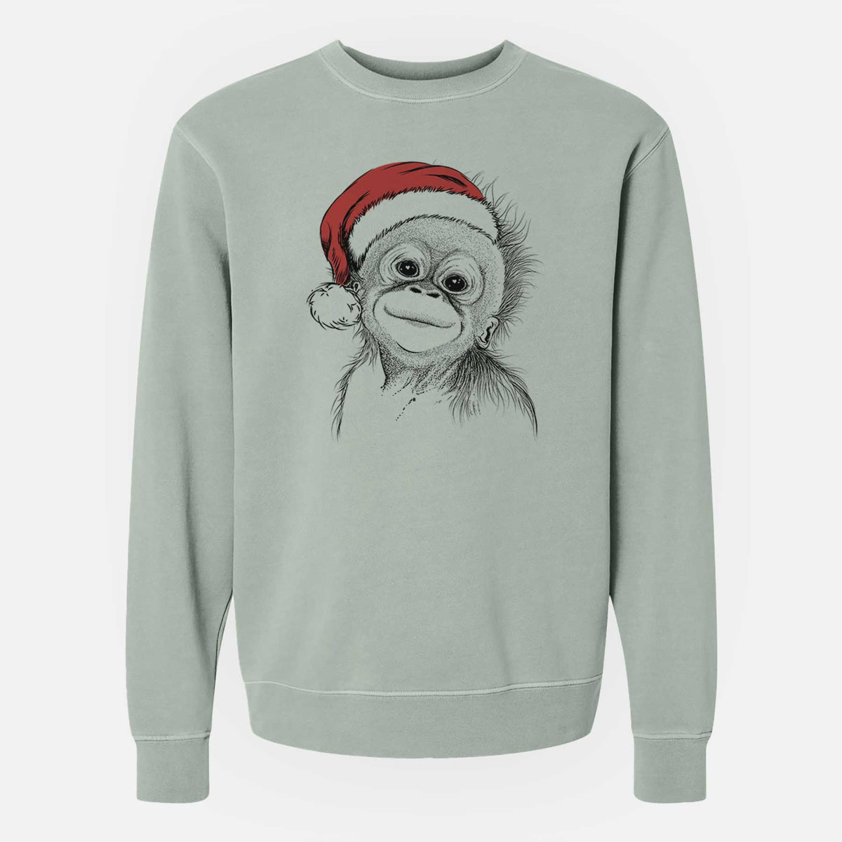 Santa Louie the Baby Orangutan - Unisex Pigment Dyed Crew Sweatshirt