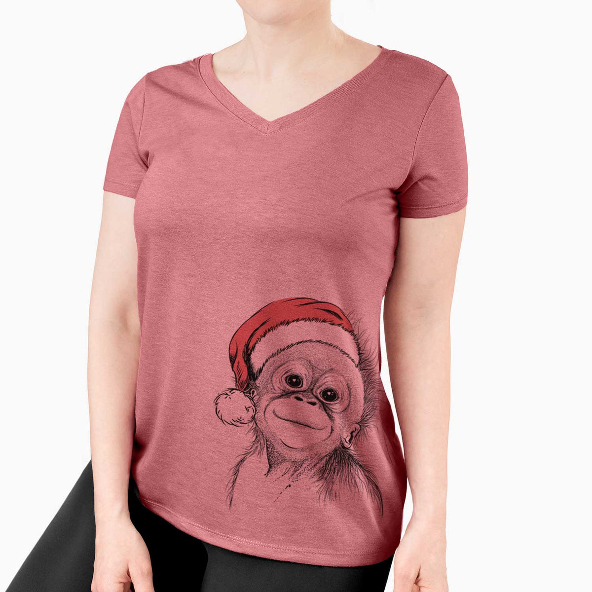 Santa Louie the Baby Orangutan - Women's V-neck Shirt