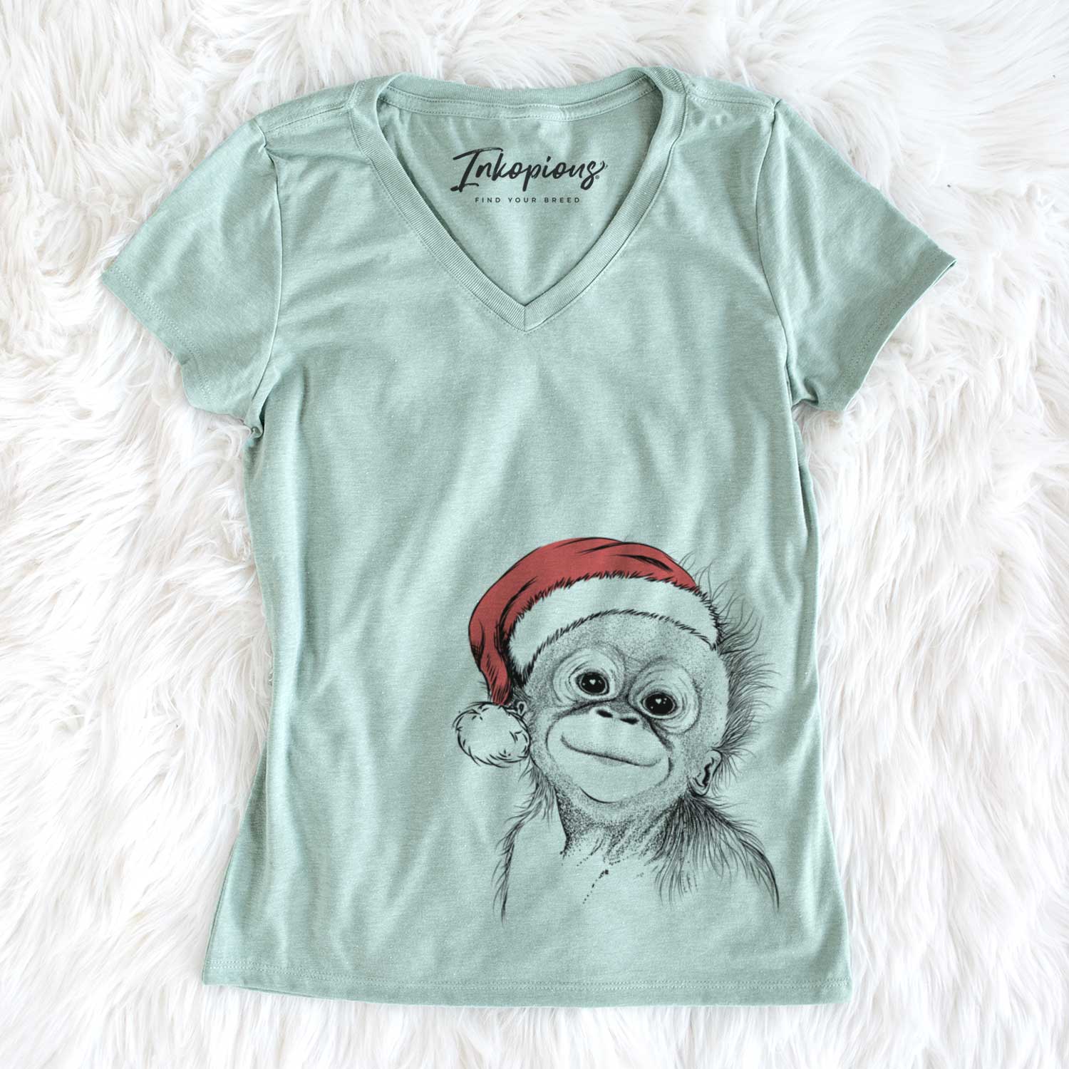 Santa Louie the Baby Orangutan - Women's V-neck Shirt