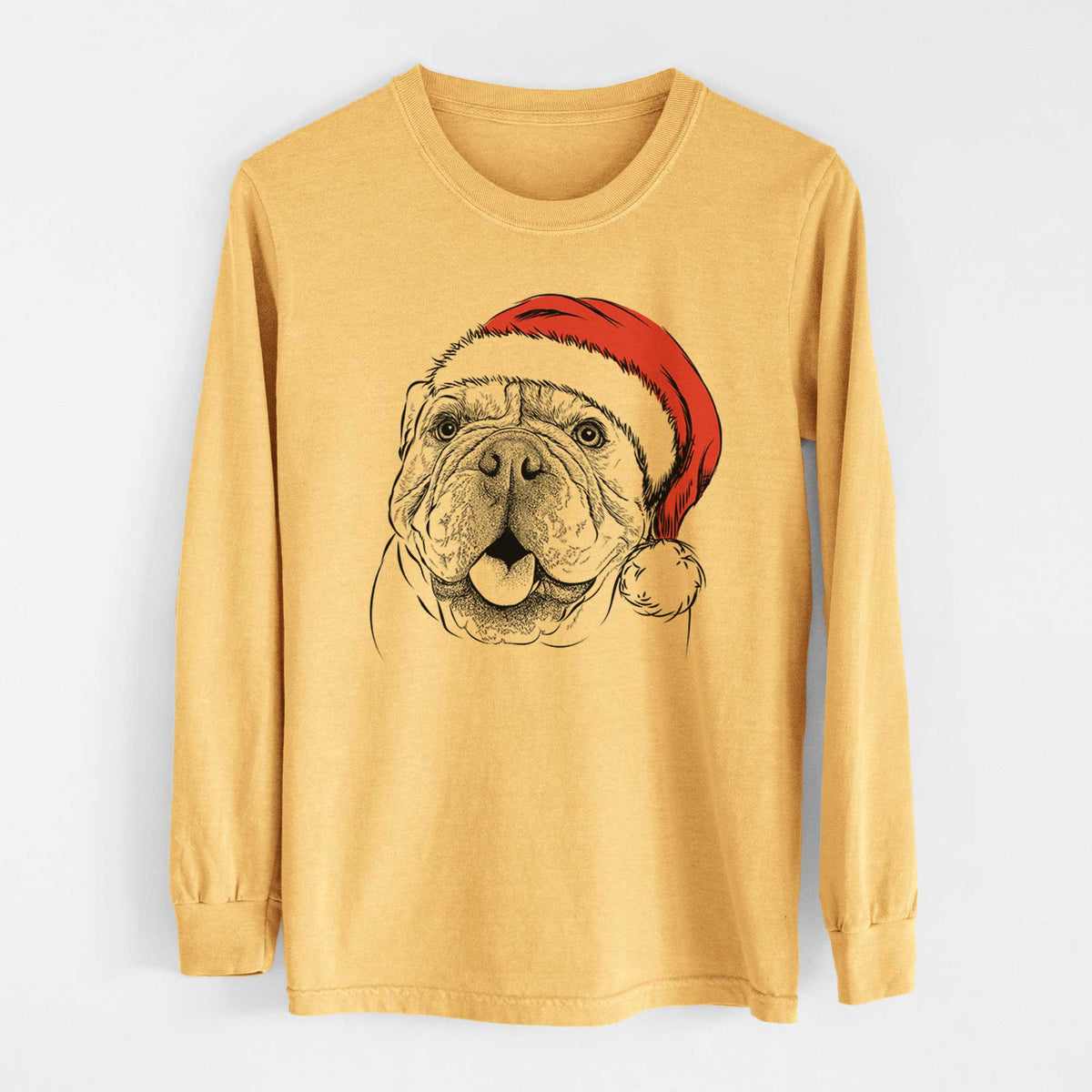 Santa Louie the English Bulldog - Heavyweight 100% Cotton Long Sleeve