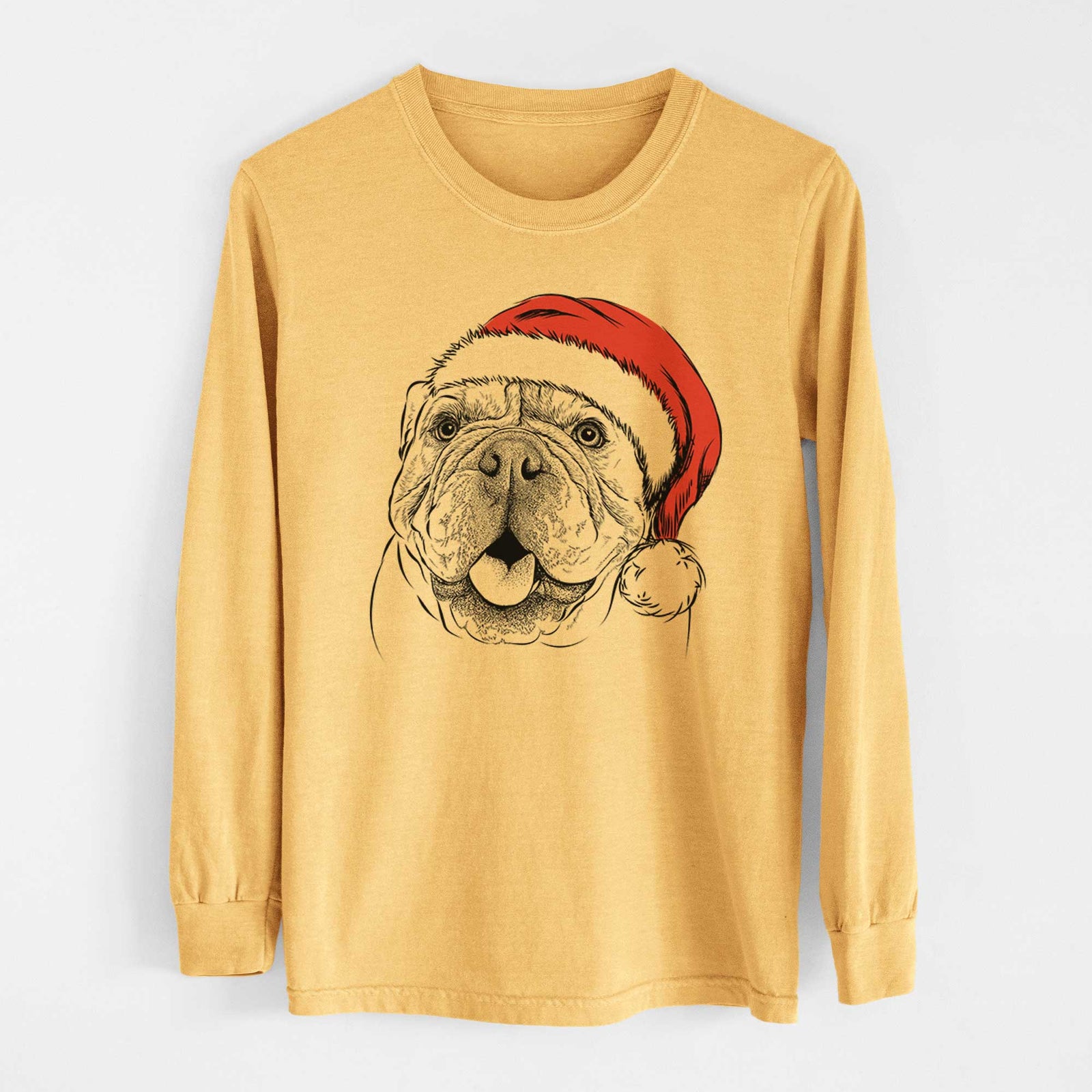 Santa Louie the English Bulldog - Heavyweight 100% Cotton Long Sleeve