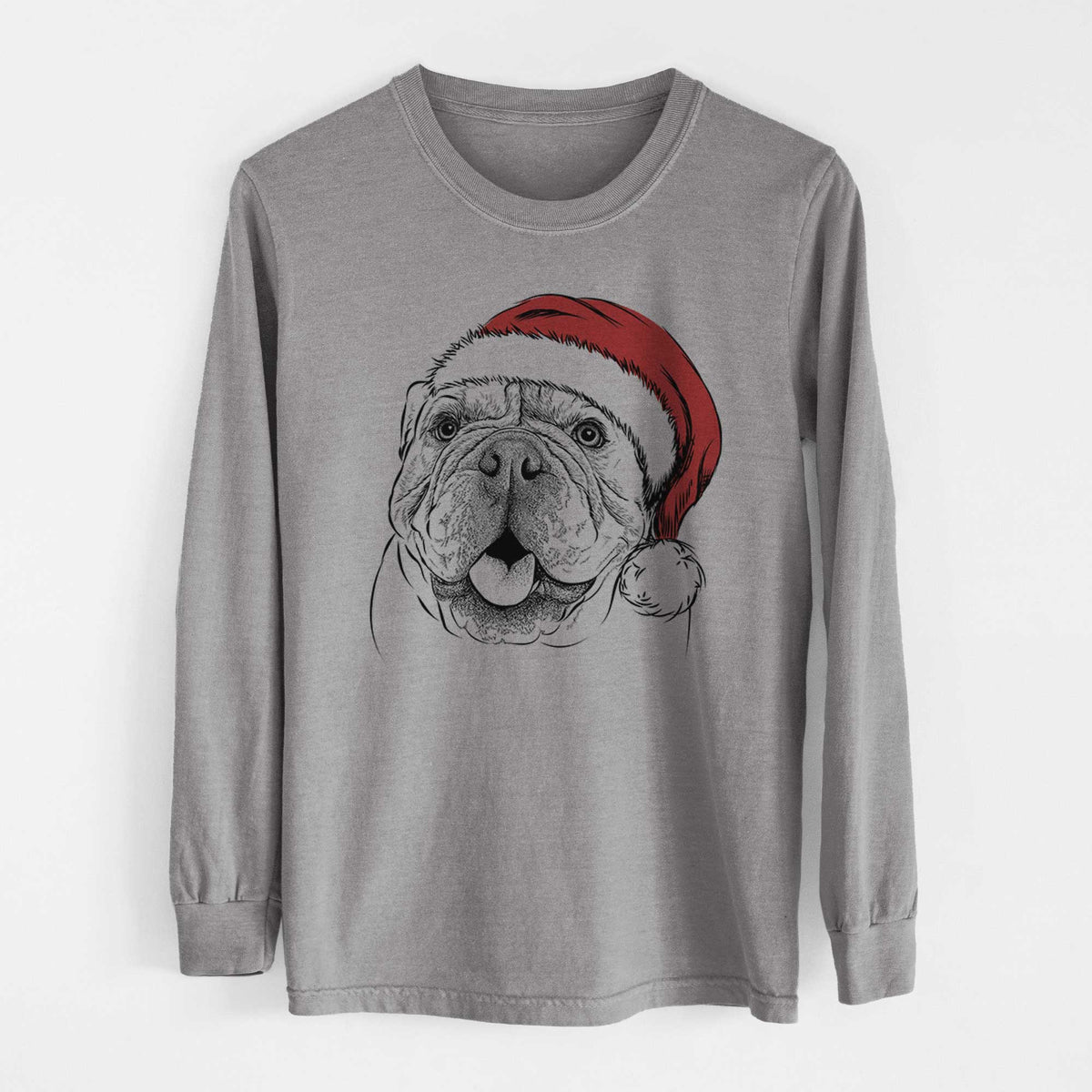 Santa Louie the English Bulldog - Heavyweight 100% Cotton Long Sleeve