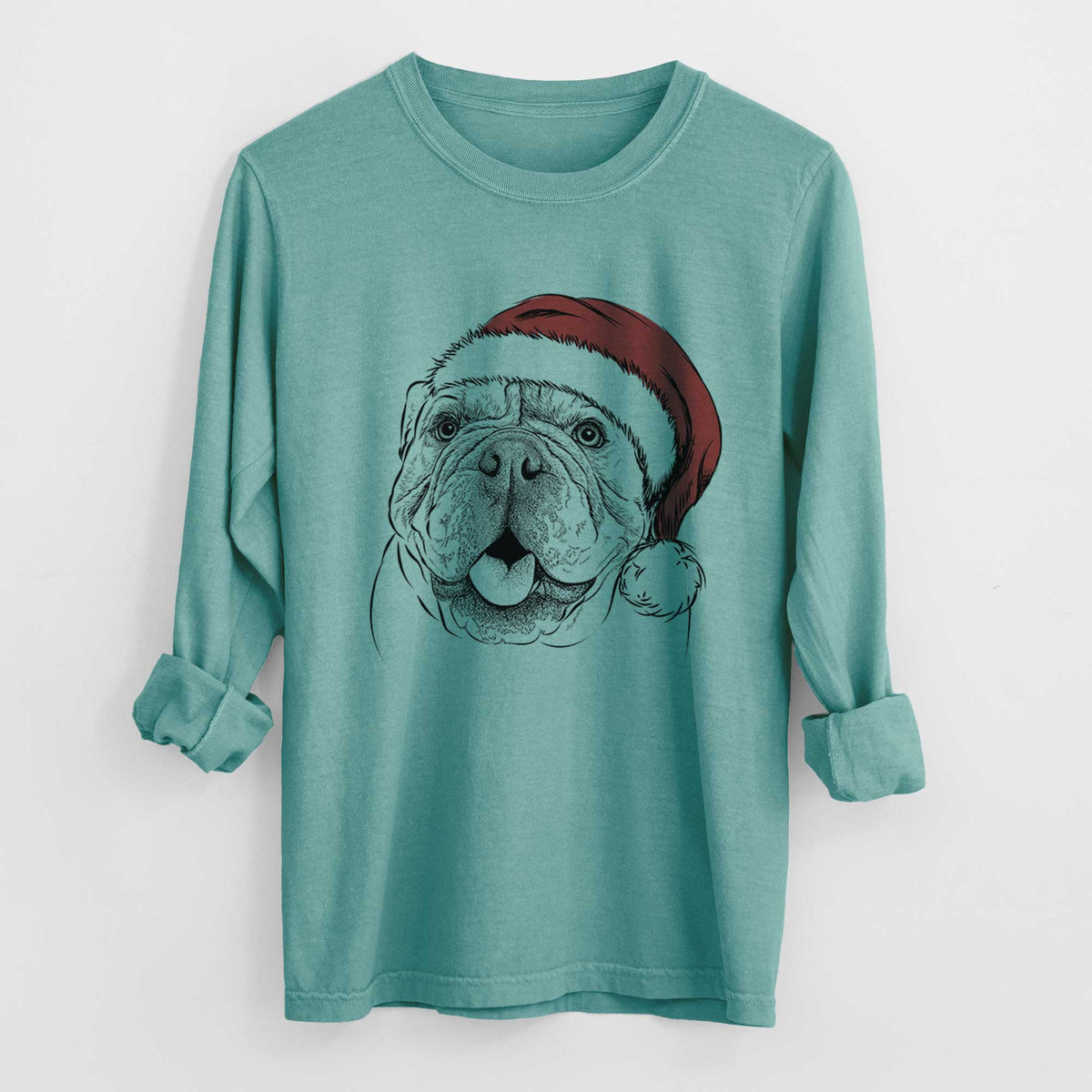 Santa Louie the English Bulldog - Heavyweight 100% Cotton Long Sleeve