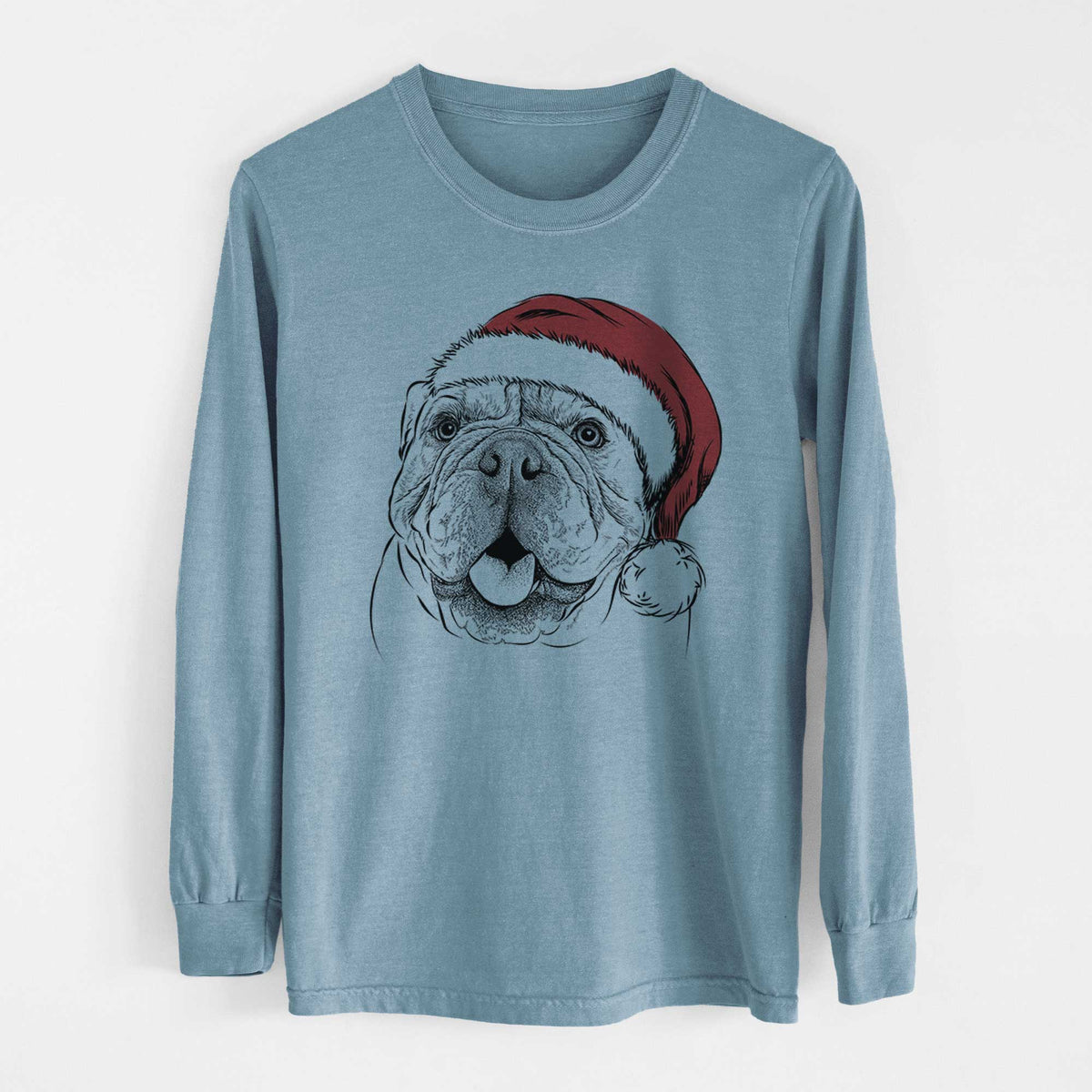 Santa Louie the English Bulldog - Heavyweight 100% Cotton Long Sleeve