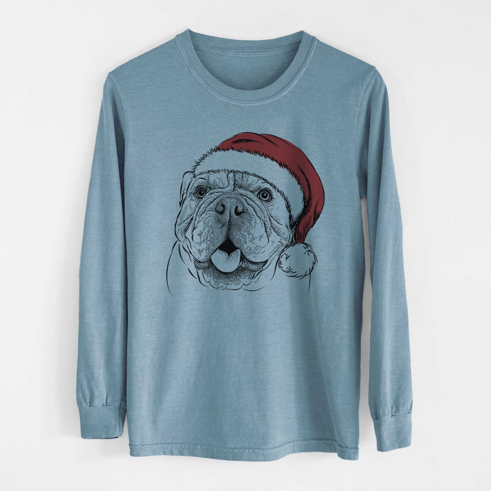 Santa Louie the English Bulldog - Heavyweight 100% Cotton Long Sleeve