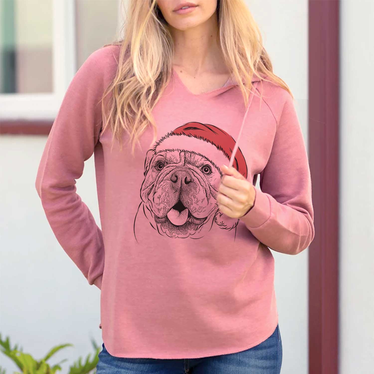 Santa Louie the English Bulldog - Cali Wave Hooded Sweatshirt