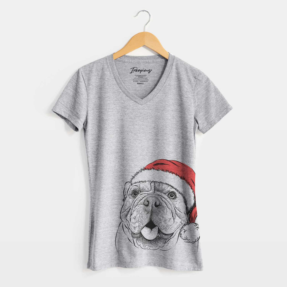 Santa Louie the English Bulldog - Women's V-neck Shirt