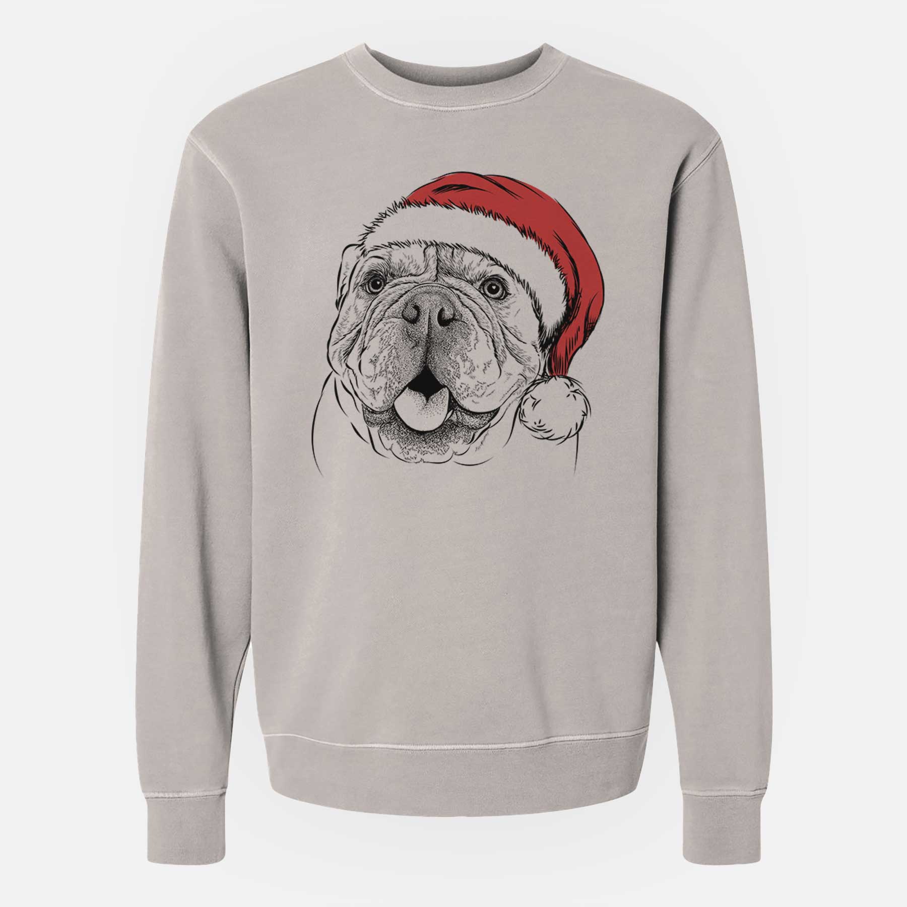 Santa Louie the English Bulldog - Unisex Pigment Dyed Crew Sweatshirt