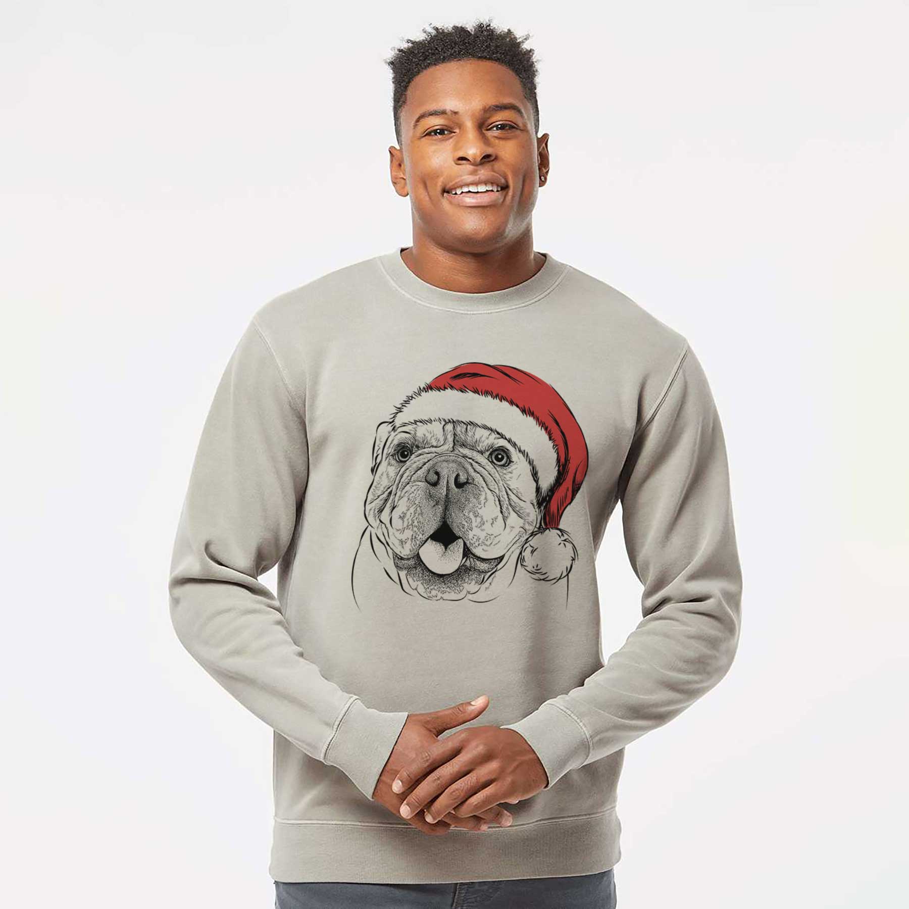 Santa Louie the English Bulldog - Unisex Pigment Dyed Crew Sweatshirt