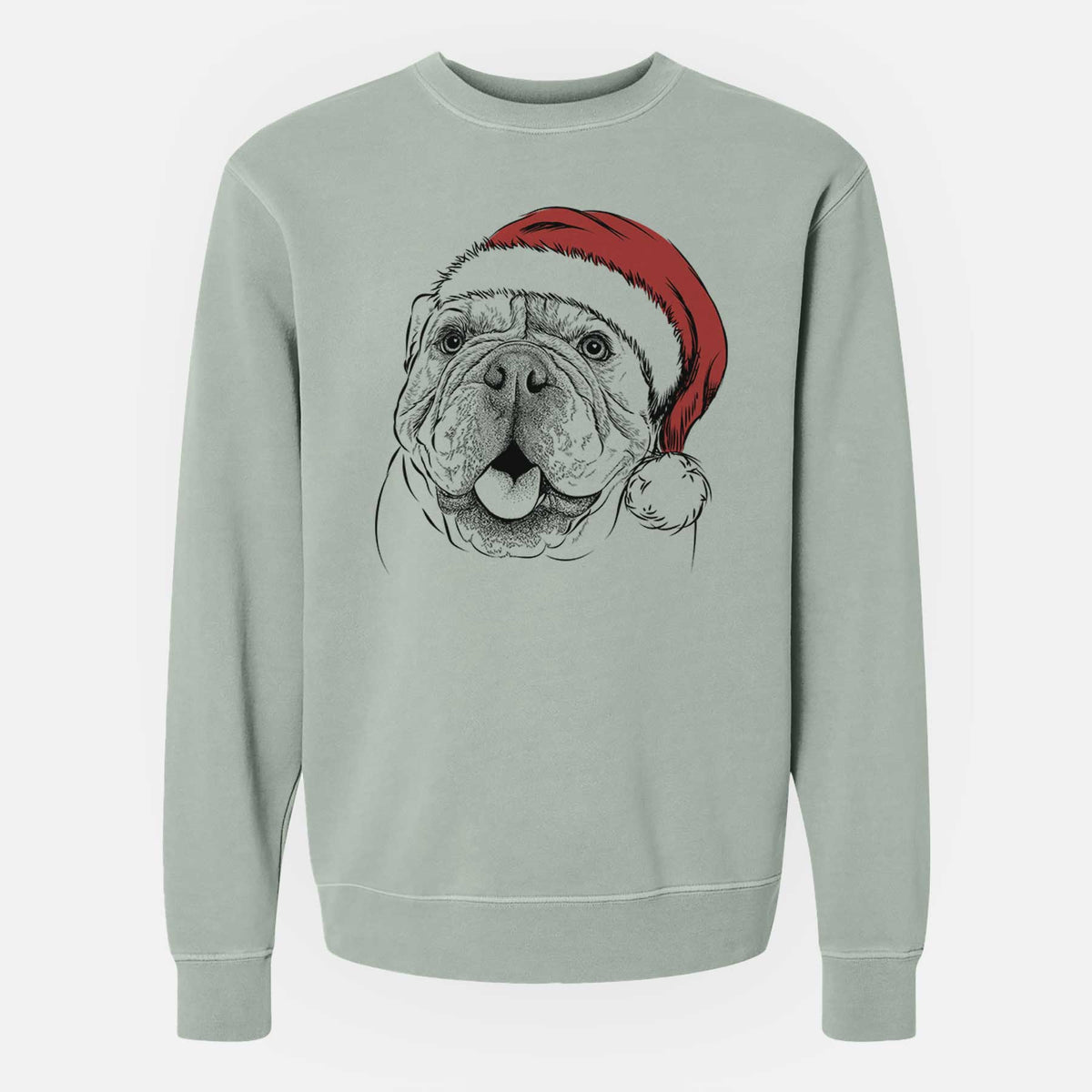 Santa Louie the English Bulldog - Unisex Pigment Dyed Crew Sweatshirt