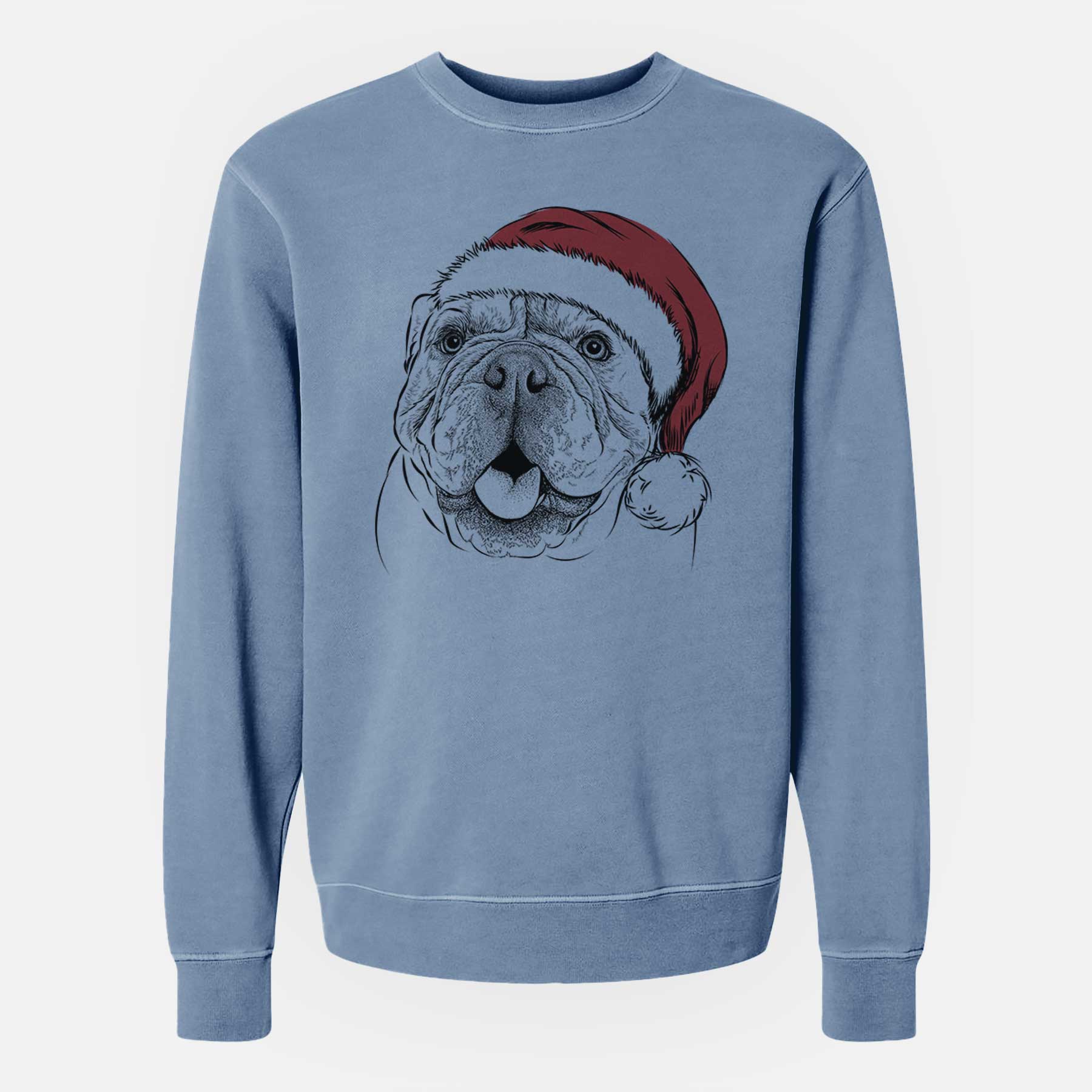 Santa Louie the English Bulldog - Unisex Pigment Dyed Crew Sweatshirt