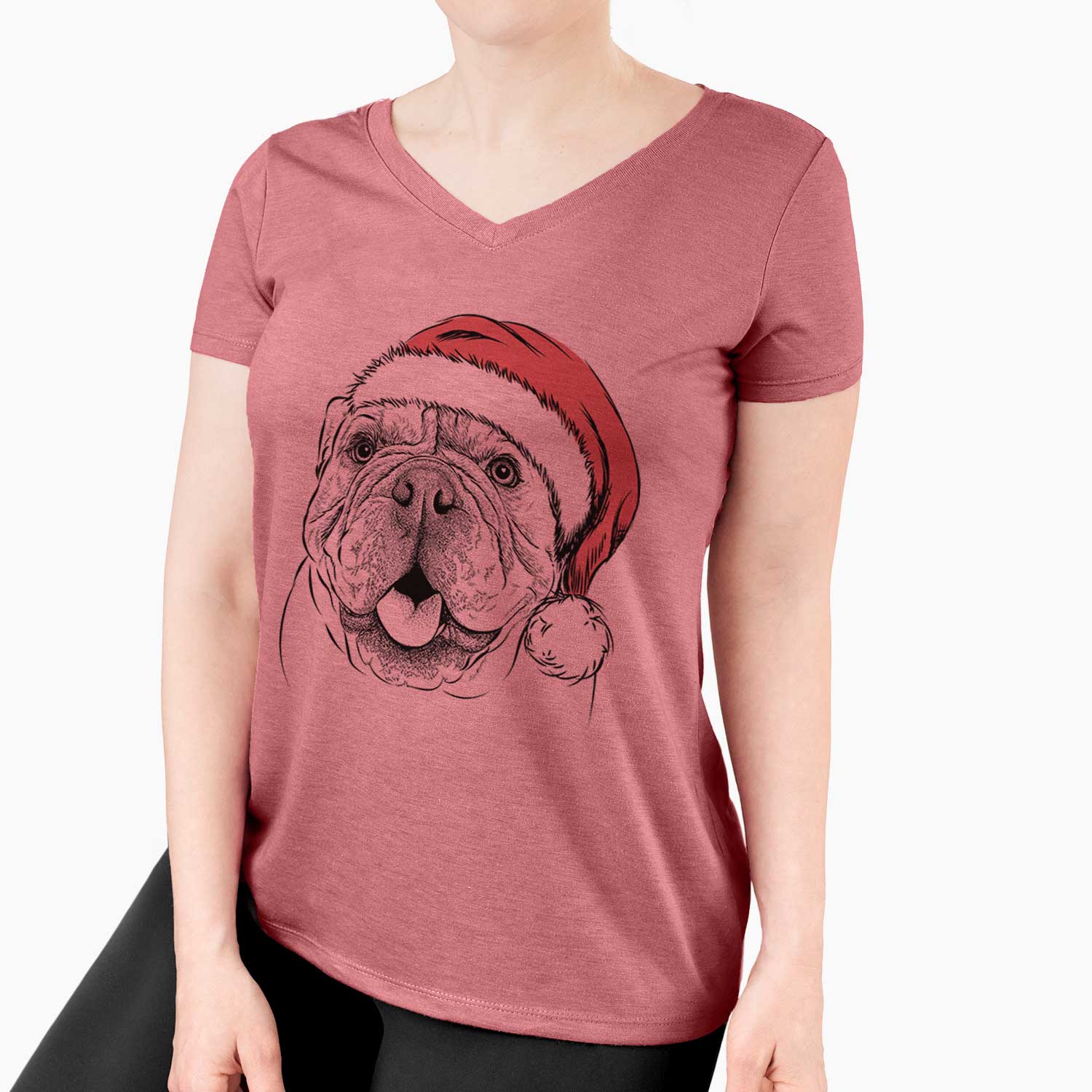 Santa Louie the English Bulldog - Women's V-neck Shirt