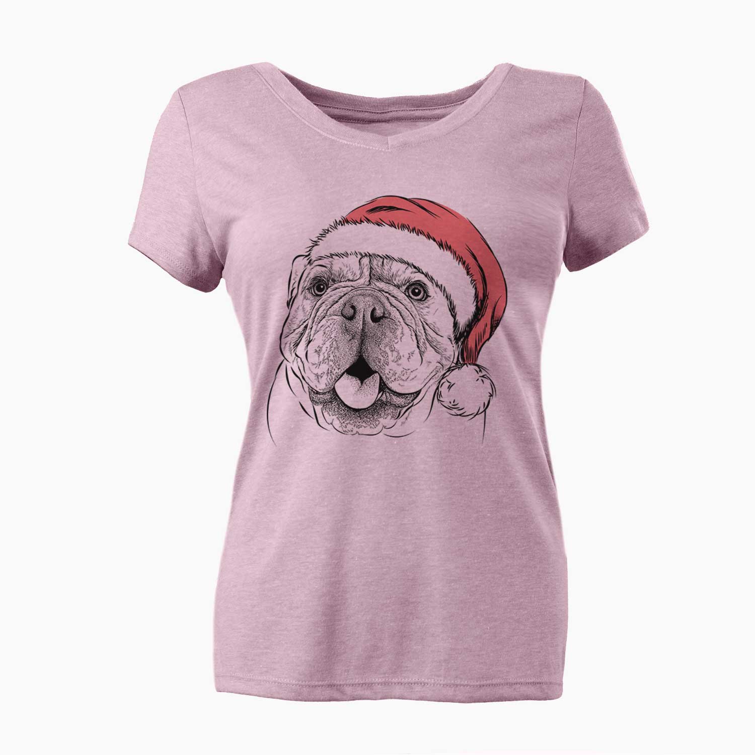 Santa Louie the English Bulldog - Women's V-neck Shirt