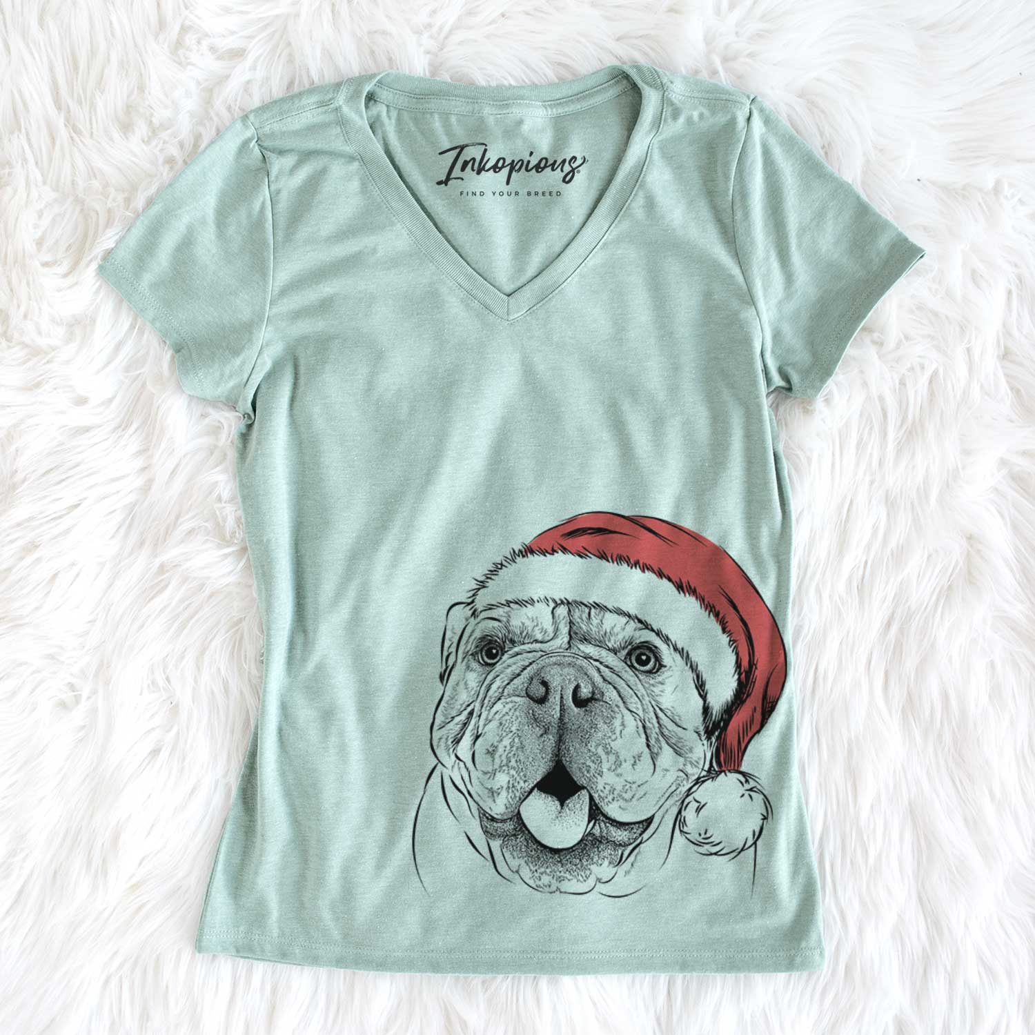 Santa Louie the English Bulldog - Women's V-neck Shirt