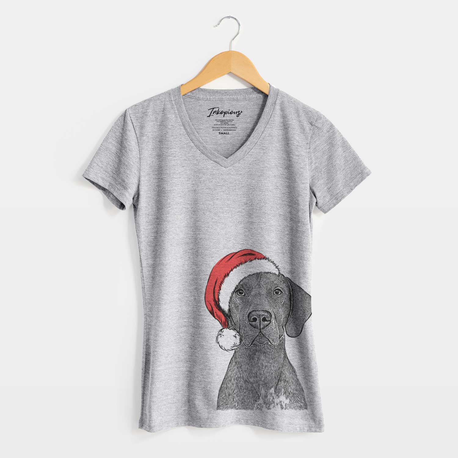 Santa Lucifer the German Shorthaired Pointer - Women's V-neck Shirt