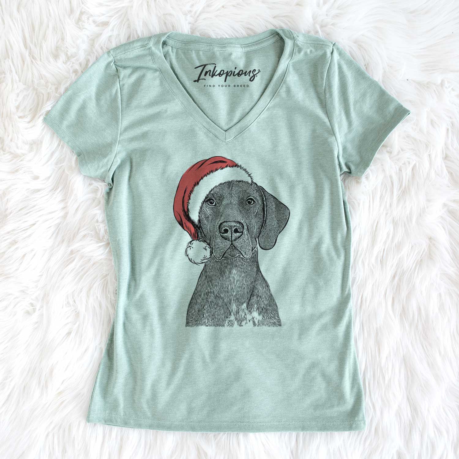 Santa Lucifer the German Shorthaired Pointer - Women's V-neck Shirt