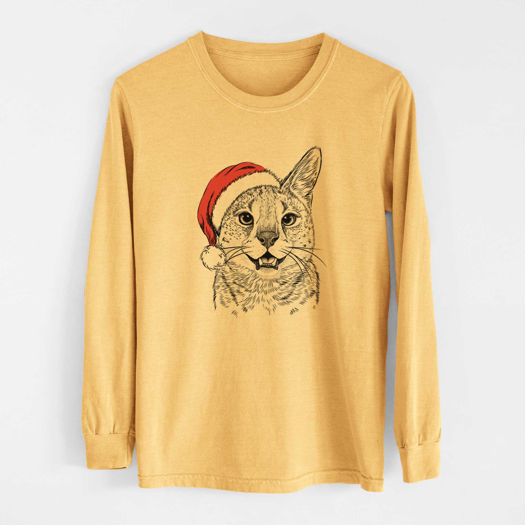 Santa Lucky the Serval Cat - Heavyweight 100% Cotton Long Sleeve