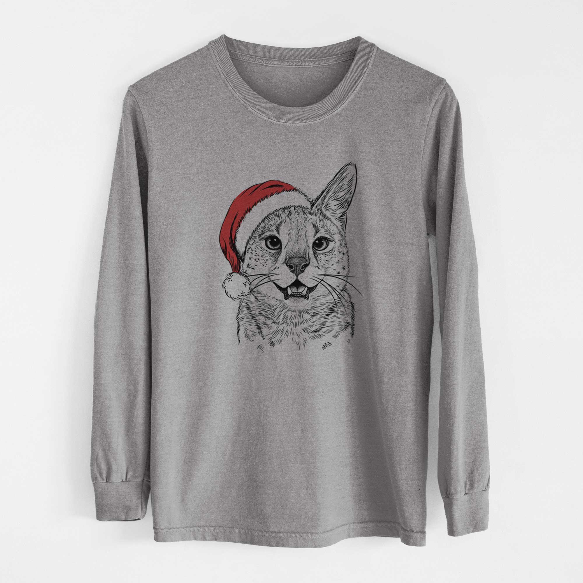 Santa Lucky the Serval Cat - Heavyweight 100% Cotton Long Sleeve